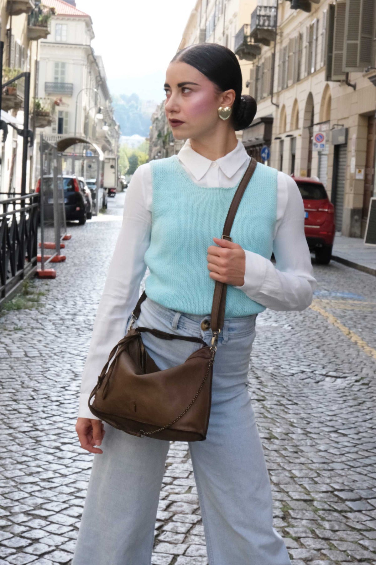 Rechi media hobo bag moss green garment-dyed leather - Made in Italy -
