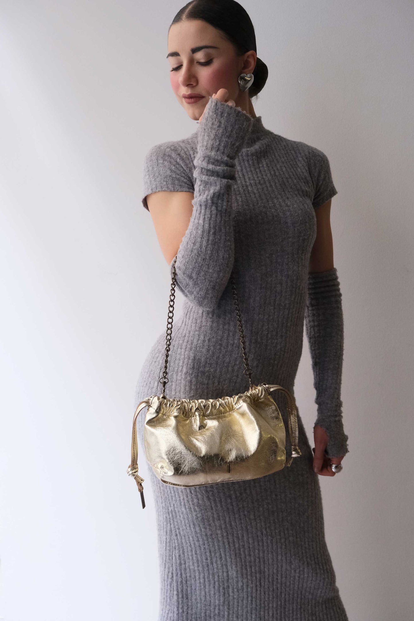 Agnes Mini in gold laminated calf leather – Made in Italy -