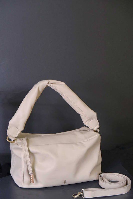 Bobo top handle bag in soft cream leather