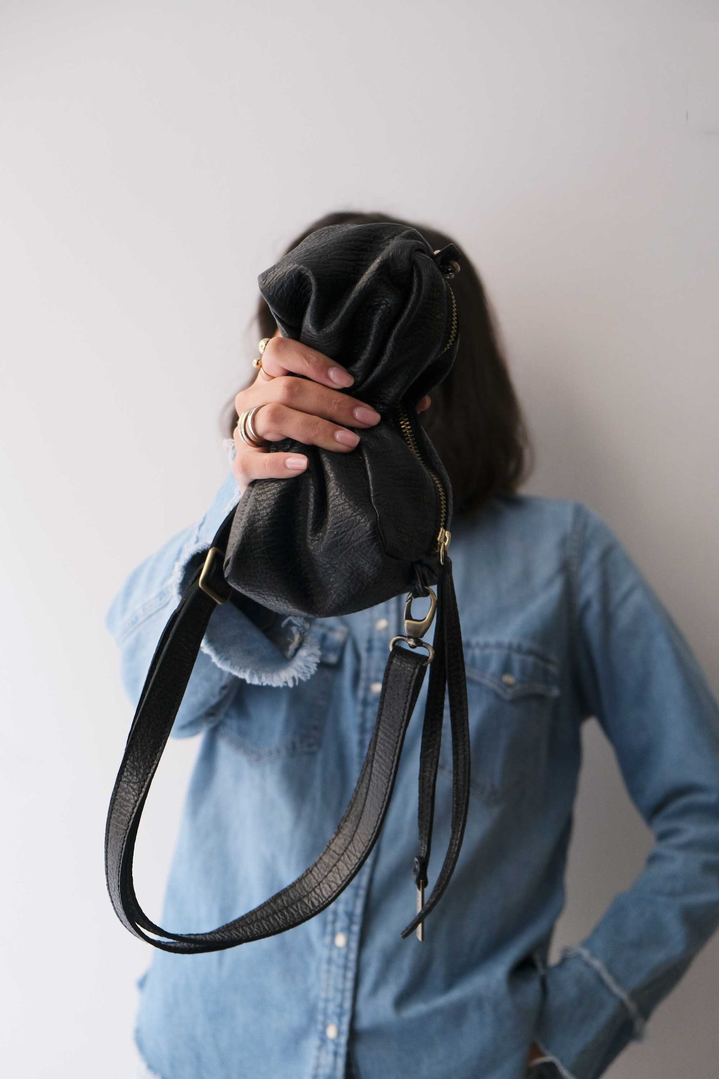 Bobo mini in black shark-effect print leather nappa - Made in Italy -