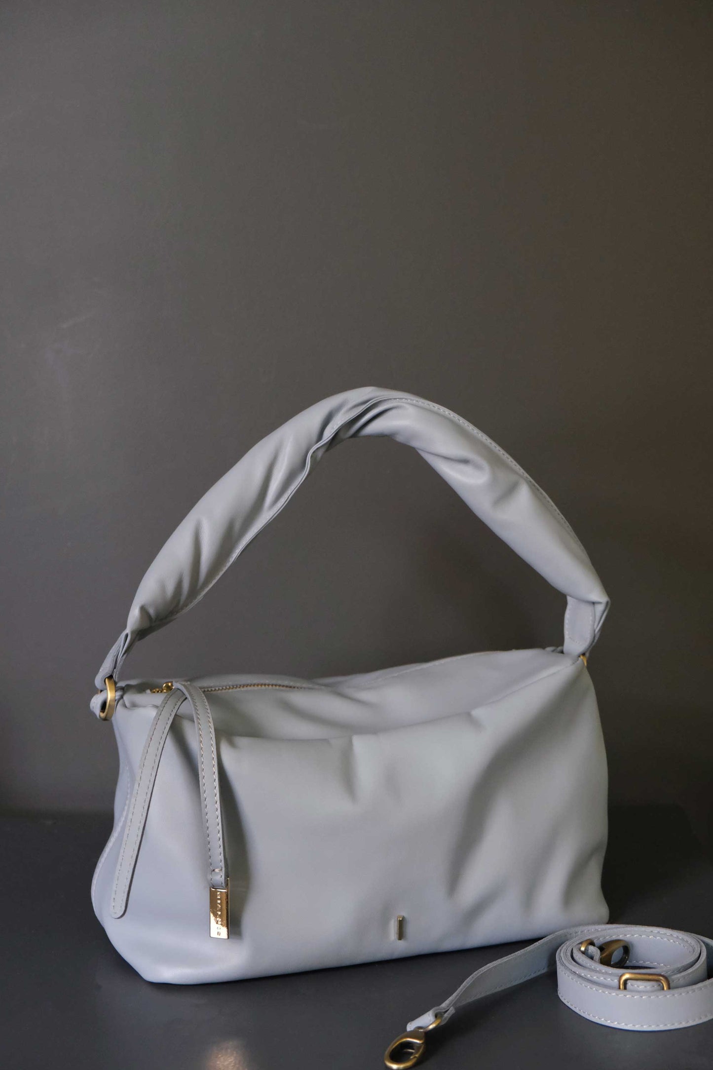 Bobo top handle bag in soft sky blue leather