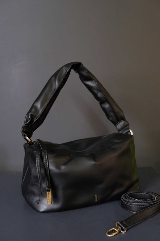Bobo top handle bag in soft black leather