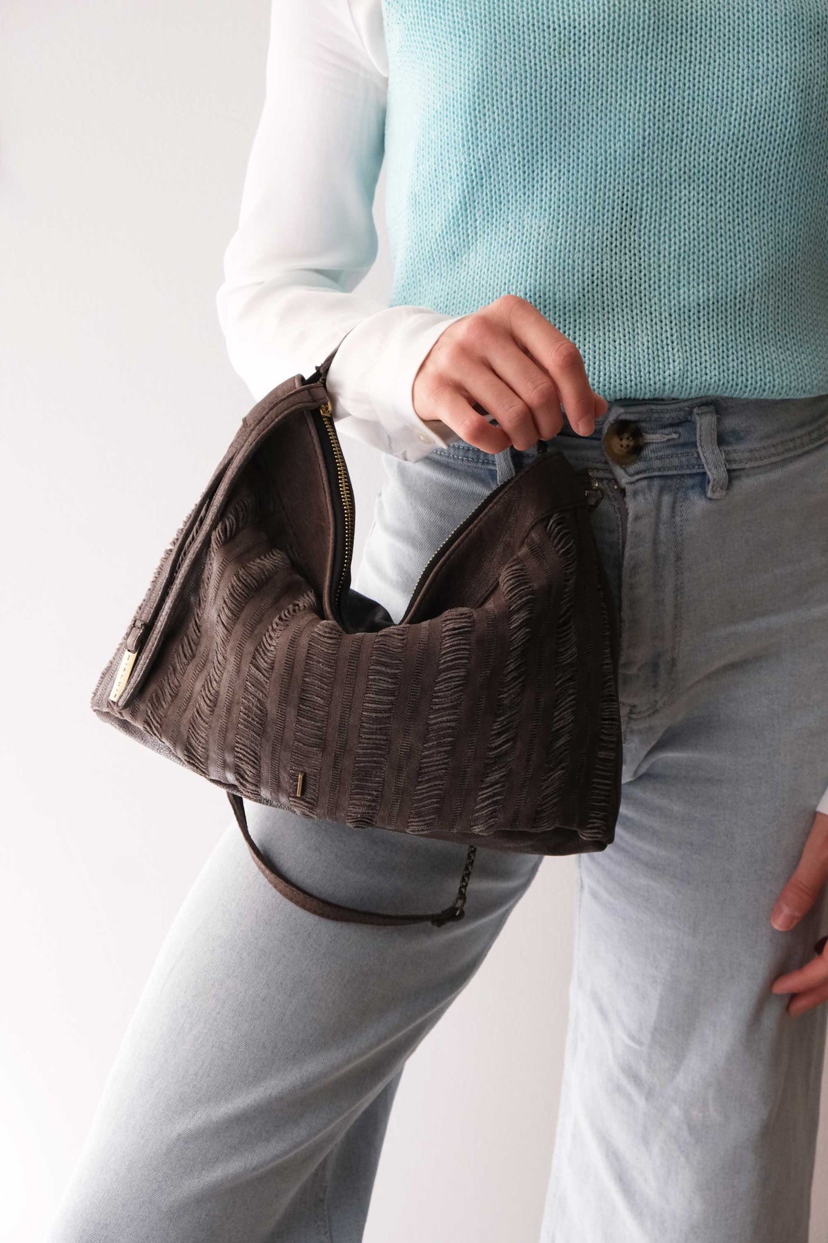 Chicca Media hobo bag in brown fringe nappa - Made in Italy -
