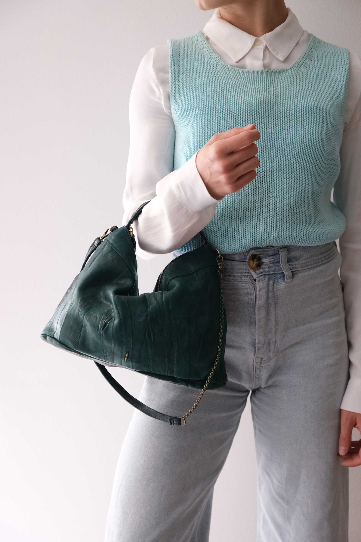 Chicca Media hobo bag in teal lomé nappa - Made in Italy -