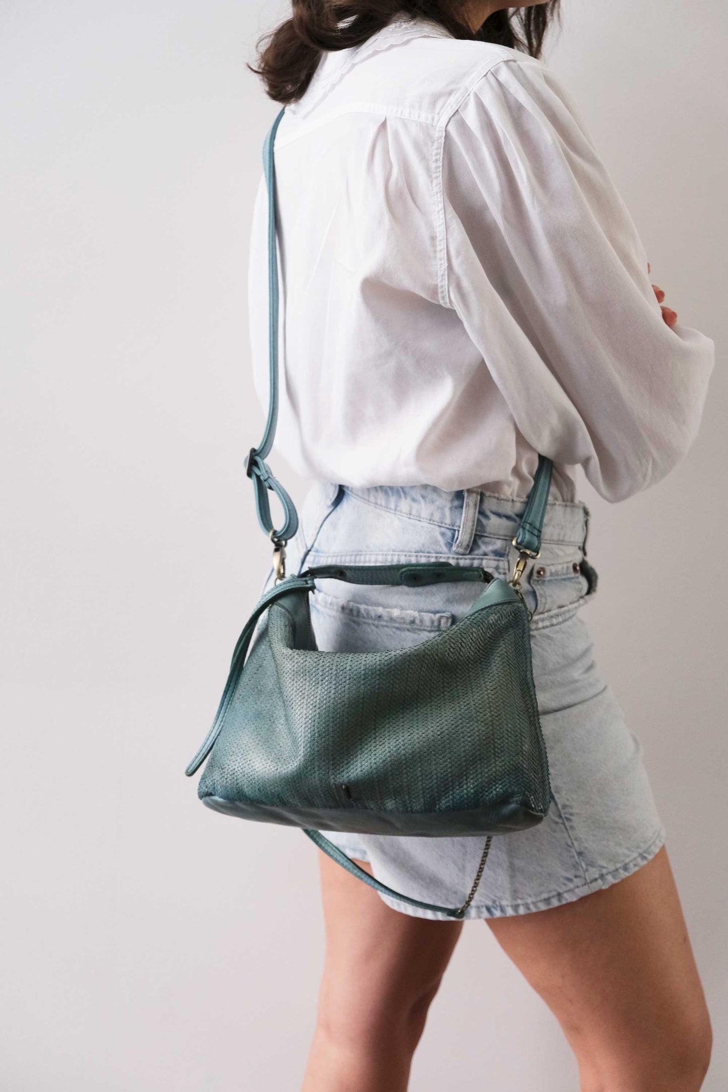 Chicca Media hobo bag in sea green turner wips calf soft leather - Made in Italy -