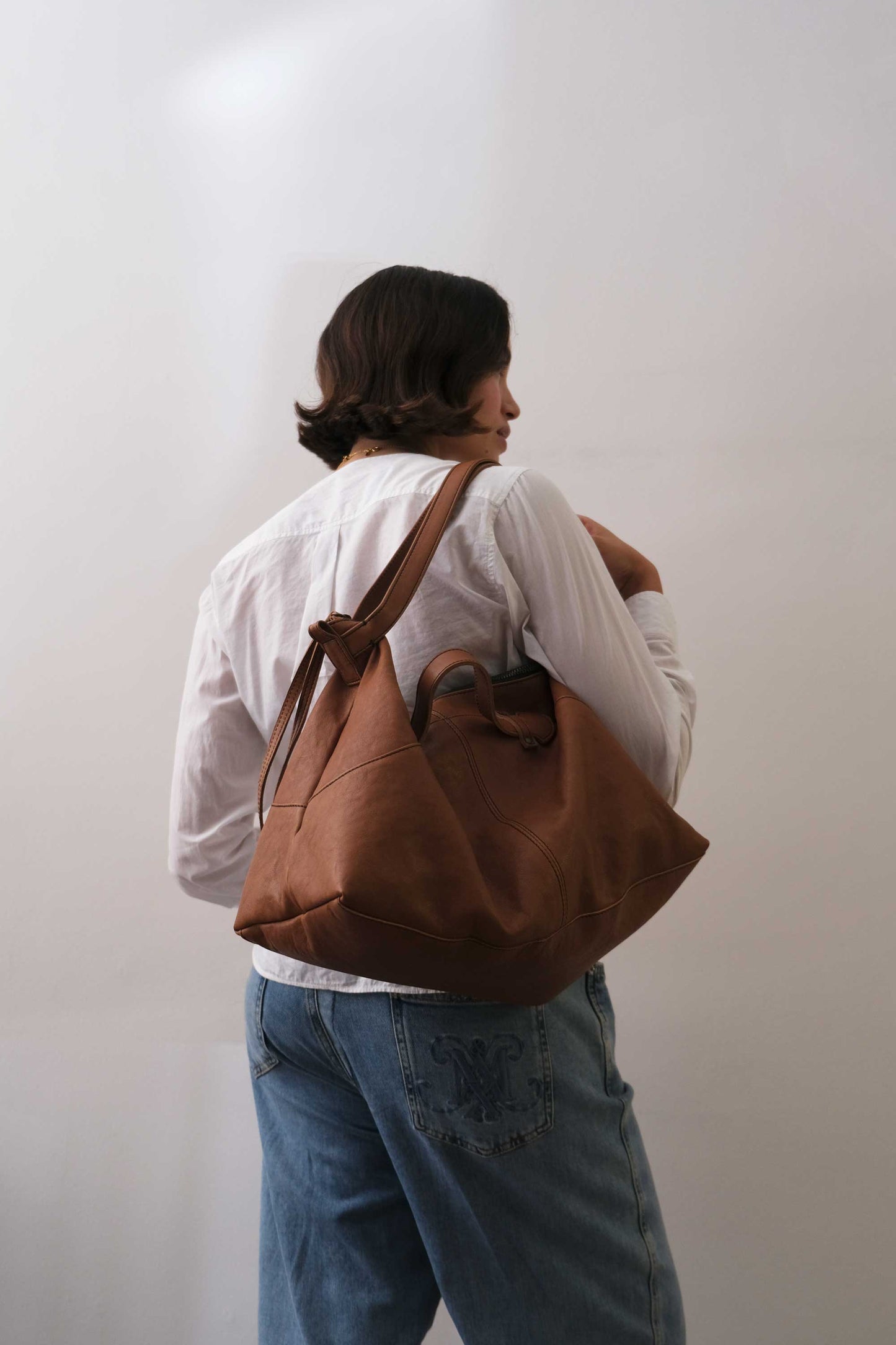 Cloudy crossbody bag in cognac nappa leather - Made in Italy -