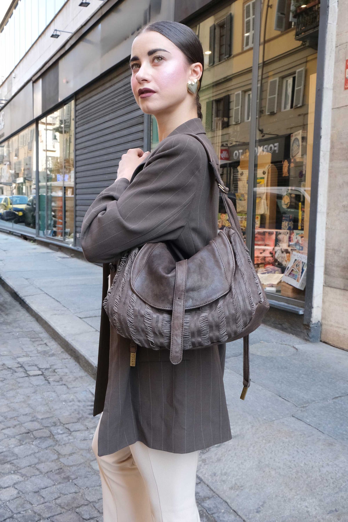Do saddle bag tobacco in soft nappa fringe - Made in Italy -