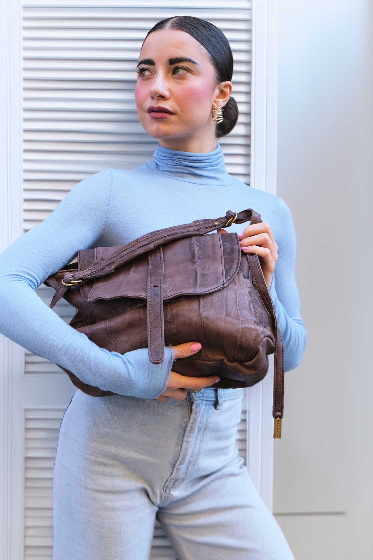 Do saddle bag brown in soft nappa lomé - Made in Italy -