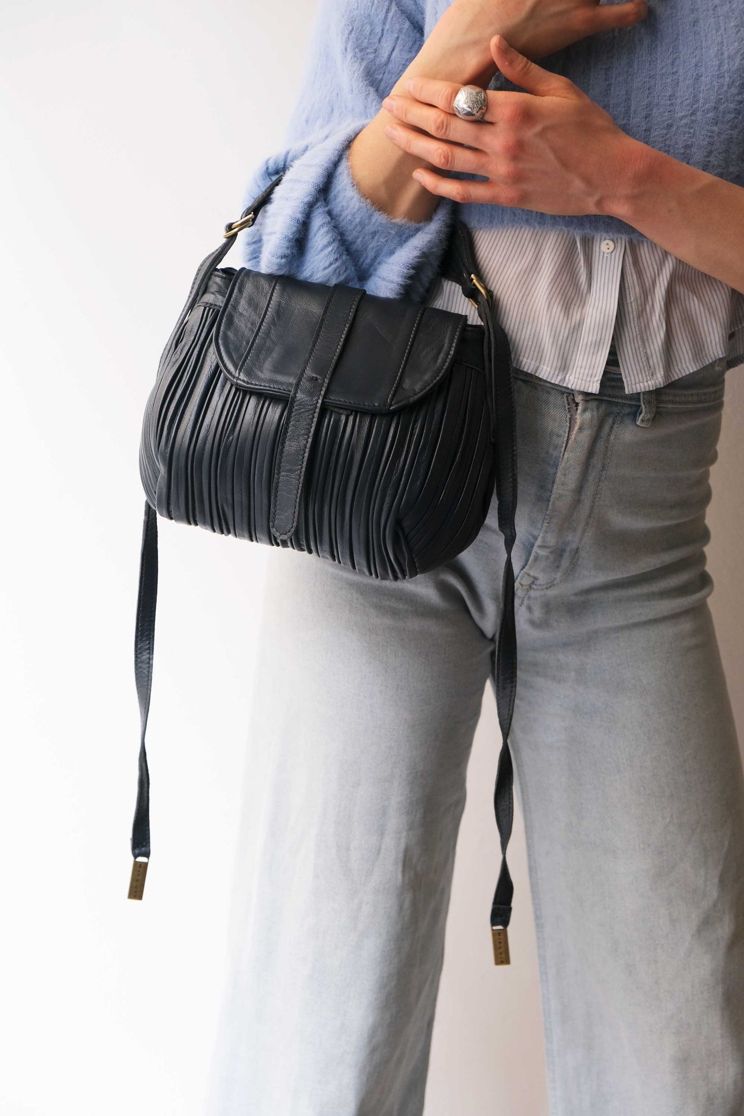 PRE ORDER discount 15%-Do mini saddle bag in pleated navy colour nappa leather - use code PREORDER15 - DELIVERY IS ESTIMATED WITHIN APPROXIMATELY 30 DAYS FROM THE ORDER DATE- Made in Italy -