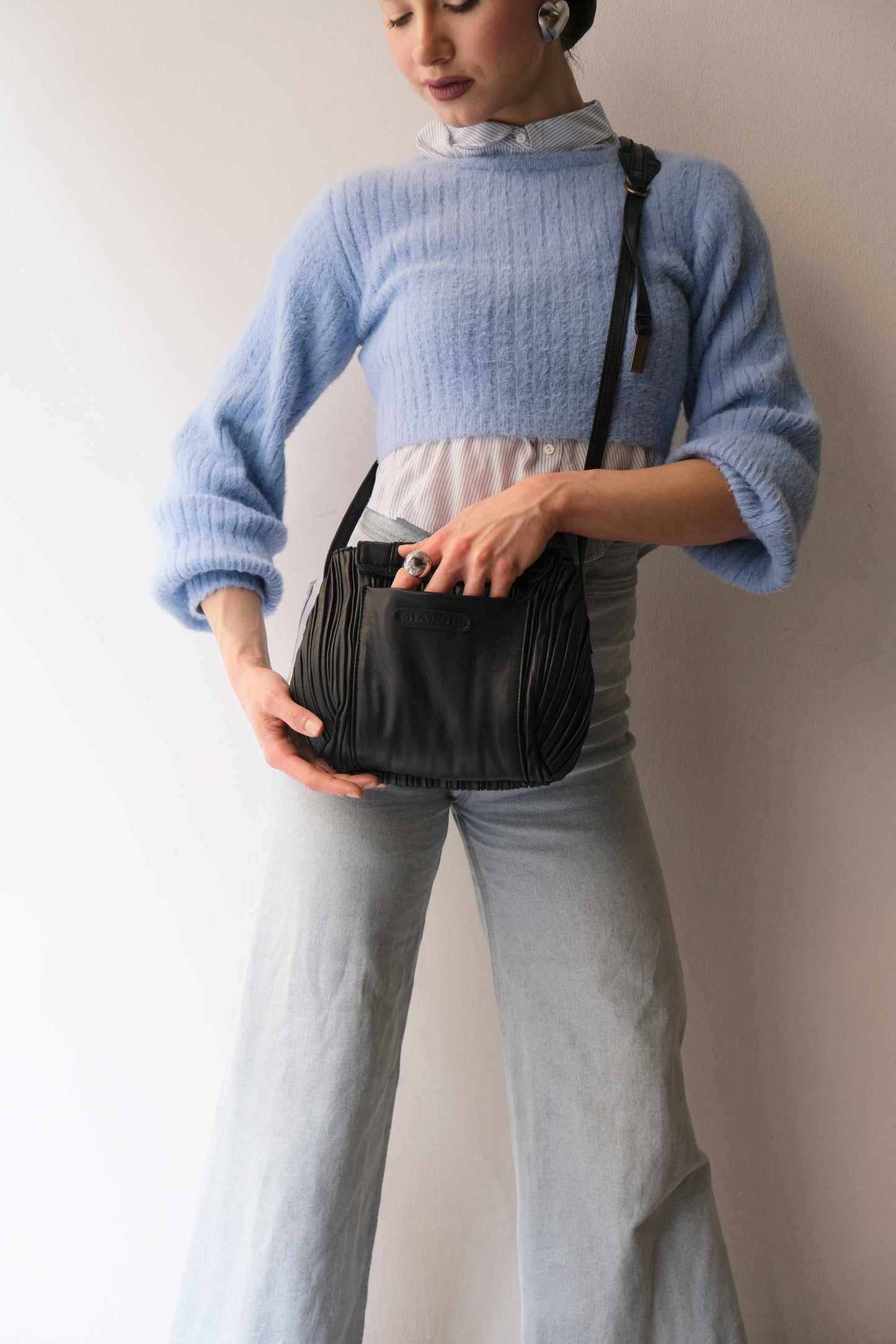 Do mini saddle bag in pleated black colour nappa leather - Made in Italy -