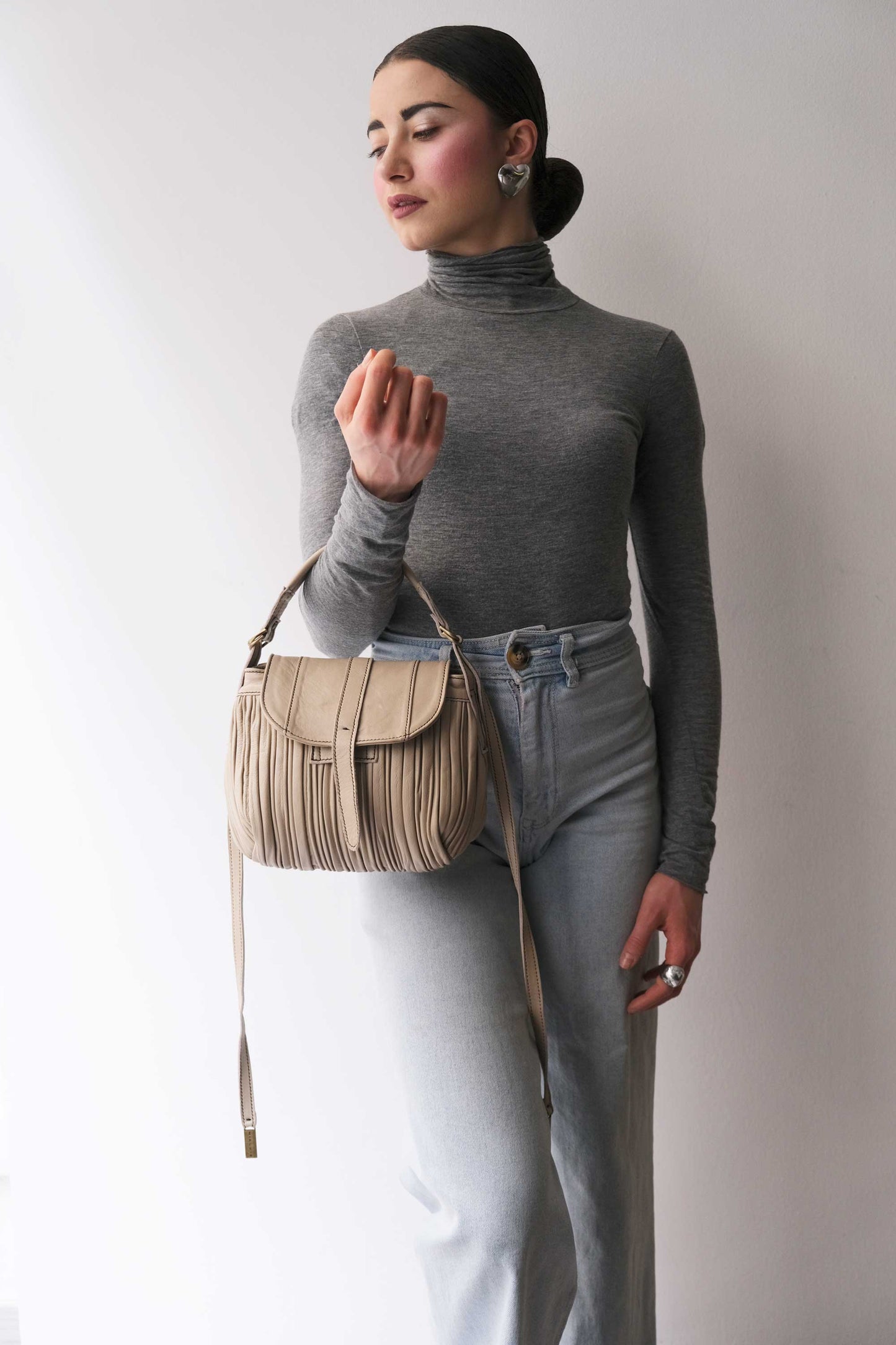 Do mini saddle bag in pleated sand colour nappa leather - Made in Italy -