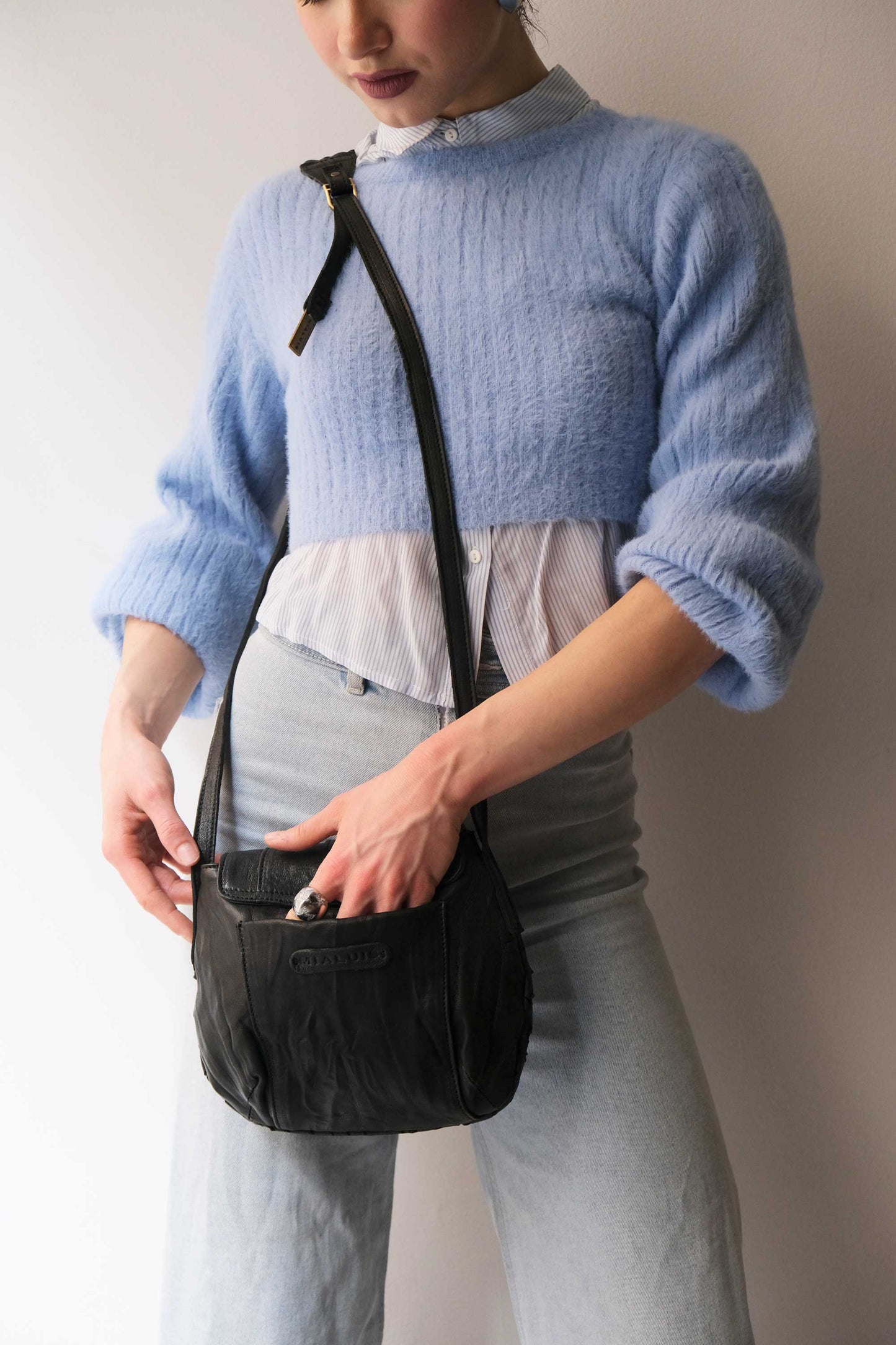 Do mini saddle bag in black perforated nappa - Made in Italy-