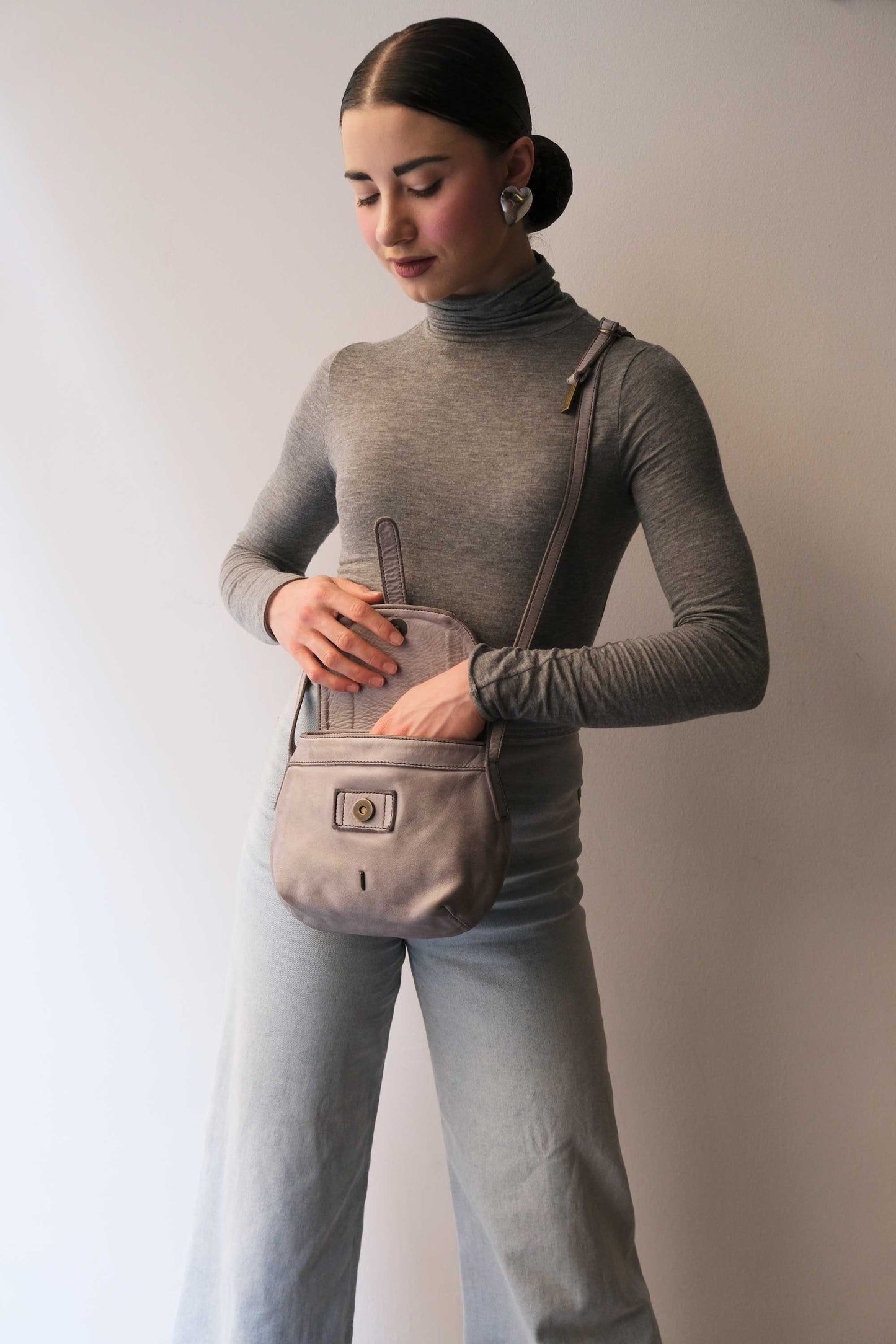 Do mini saddle bag in ash turner calf soft leather - Made in Italy-