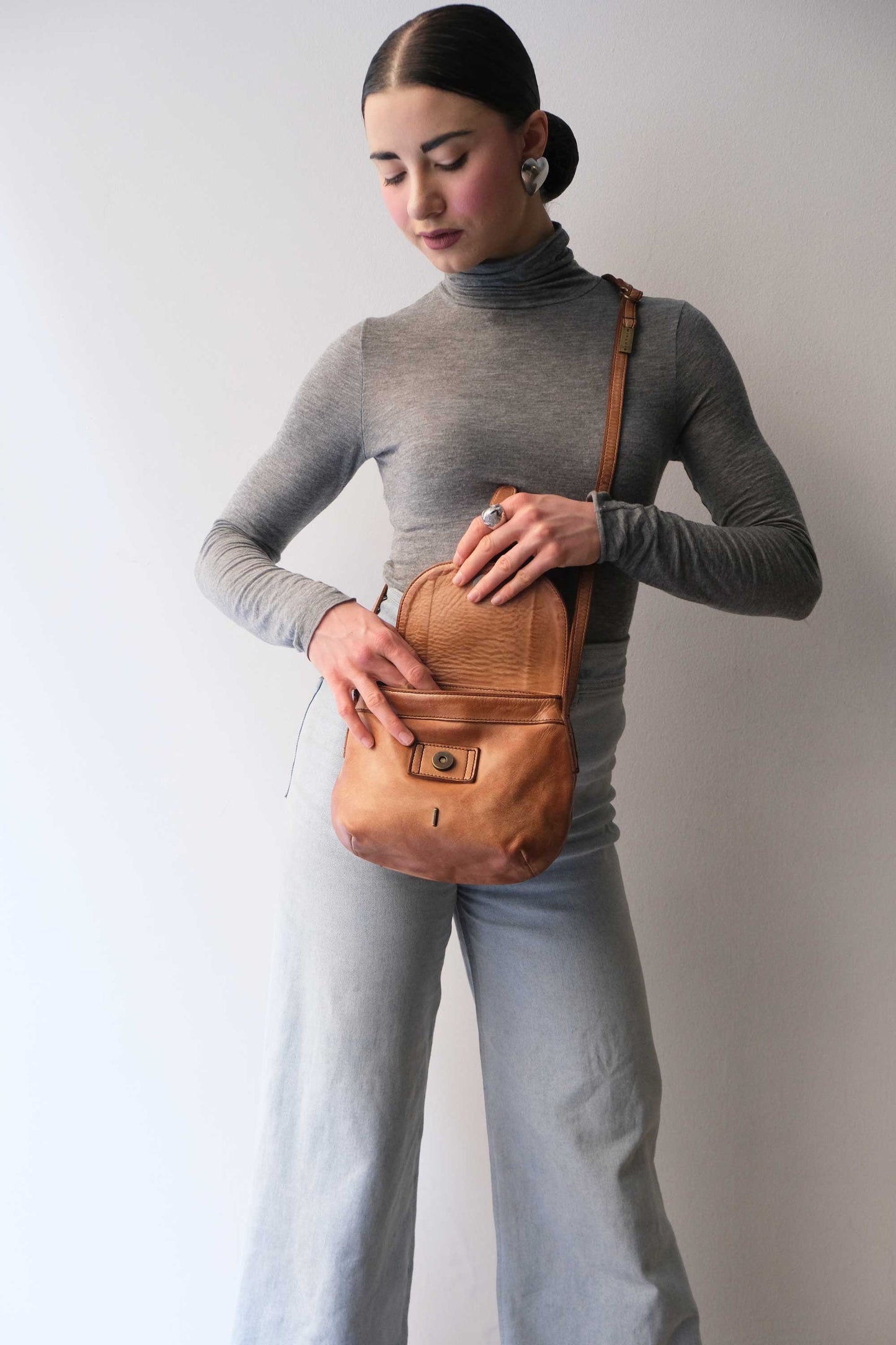 Do mini saddle bag in cognac turner calf soft leather - Made in Italy-