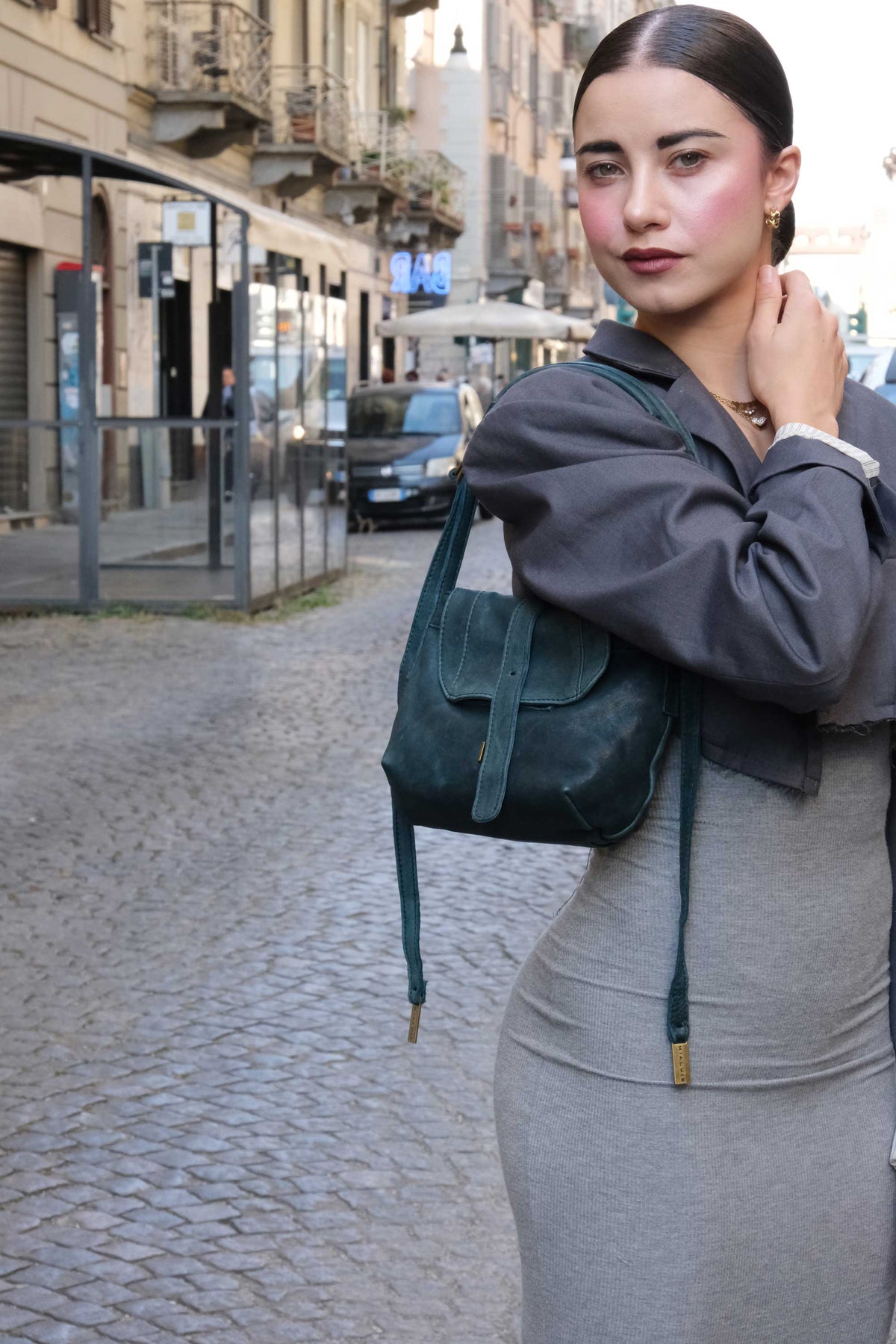 Do mini saddle bag in teal soft washed nappa - Made in Italy -