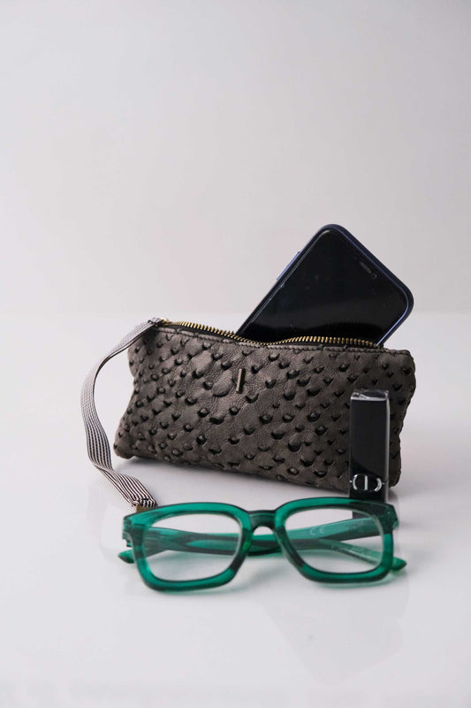 Dream Big soft graphite nappa taipan-effect pochette – The Sustainable Pochette – Made in Italy