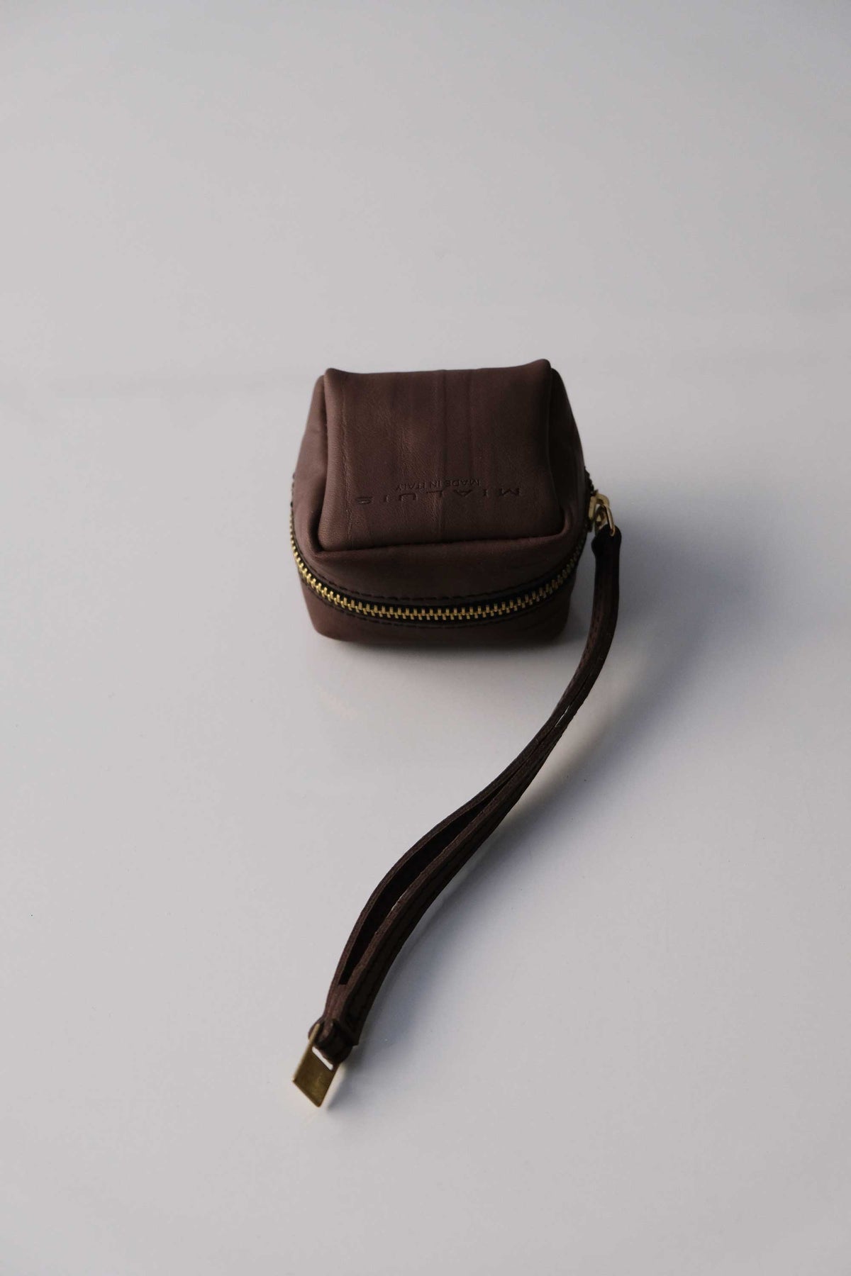 Dream box mini pochette in tobacco calf leather - Made in Italy -