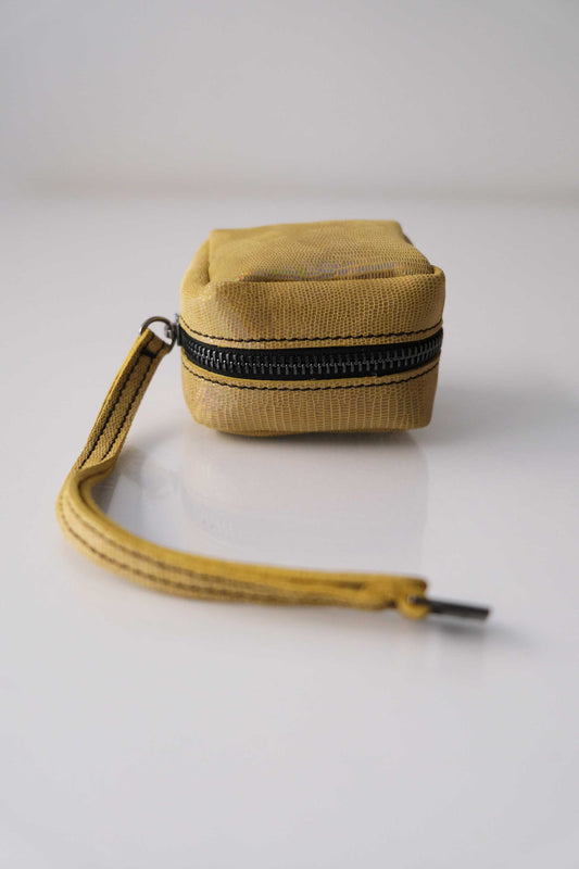 Dream box mini pochette in screen printing  yellow soft leather