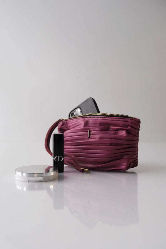Dream stretch pochette in barolo pleated leather - Made in Italy -