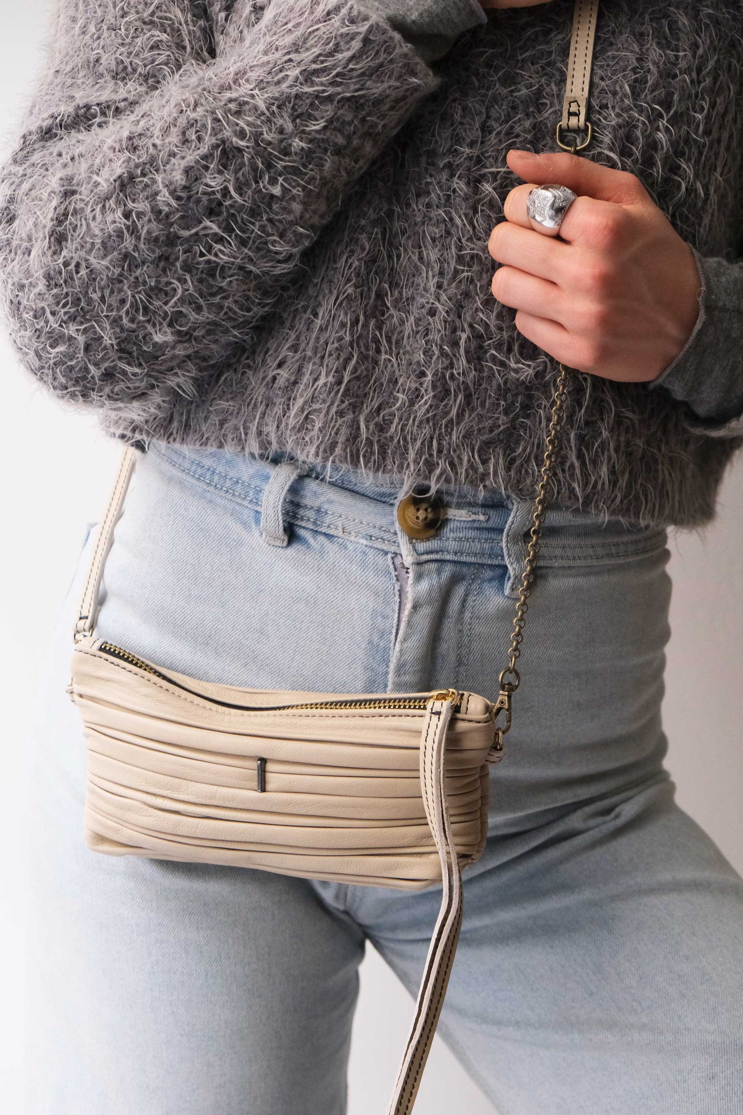 Dream Ti in sand pleated leather - Made in Italy -