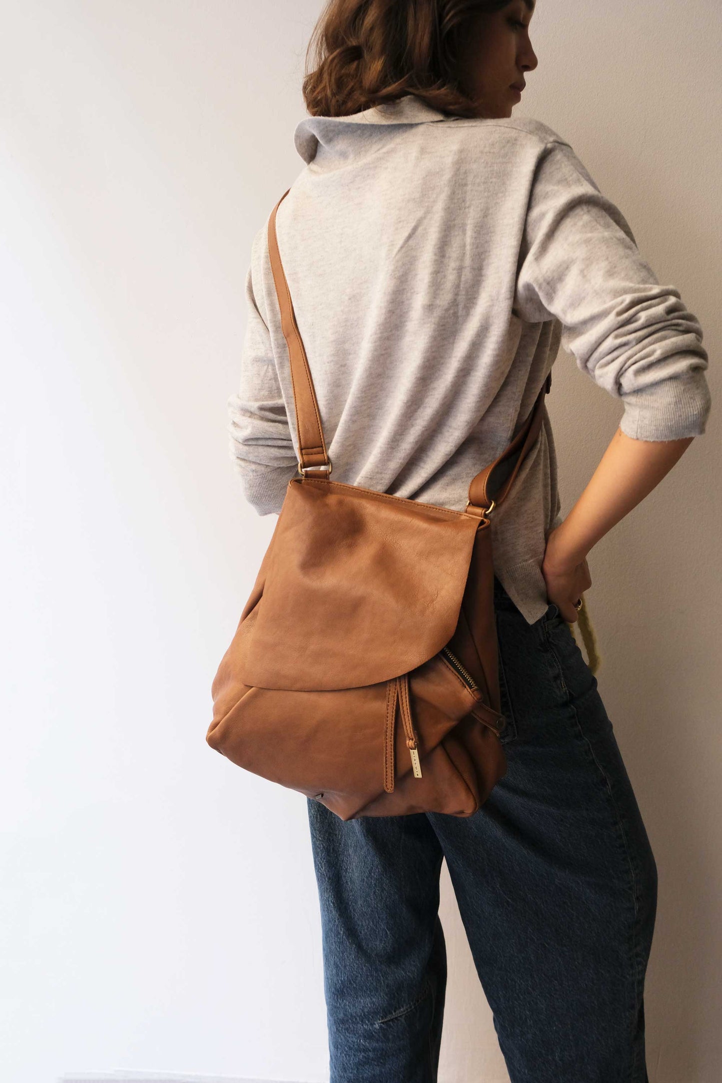 Gabri borsa tote in morbida nappa cognac - Made in Italy -