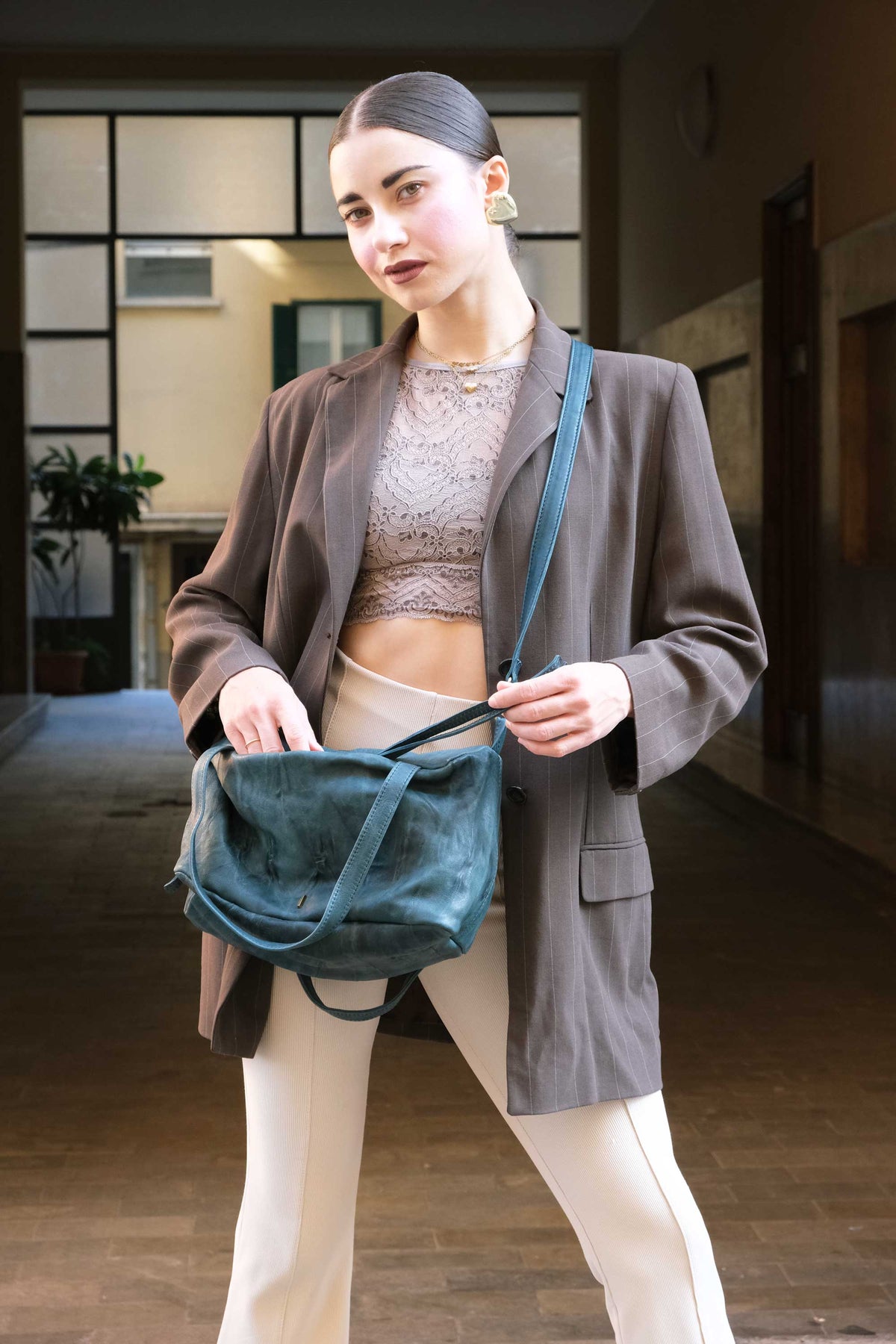 Maribè in teal lomè nappa leather – Made in Italy