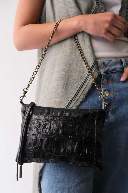 Mikin pochette in black calf leather