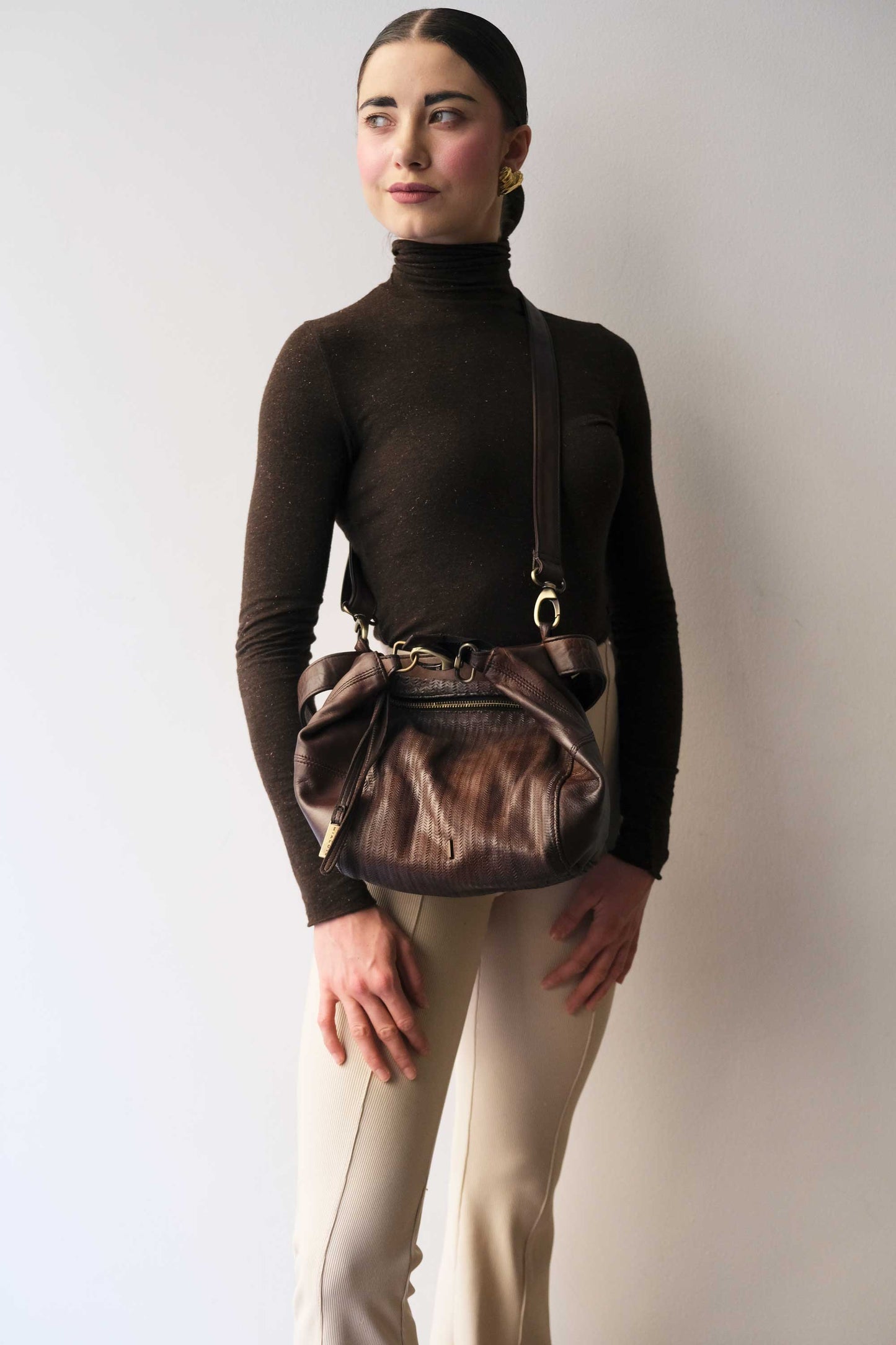 Mina media tote bag in turner caffè soft leather - Made in Italy -