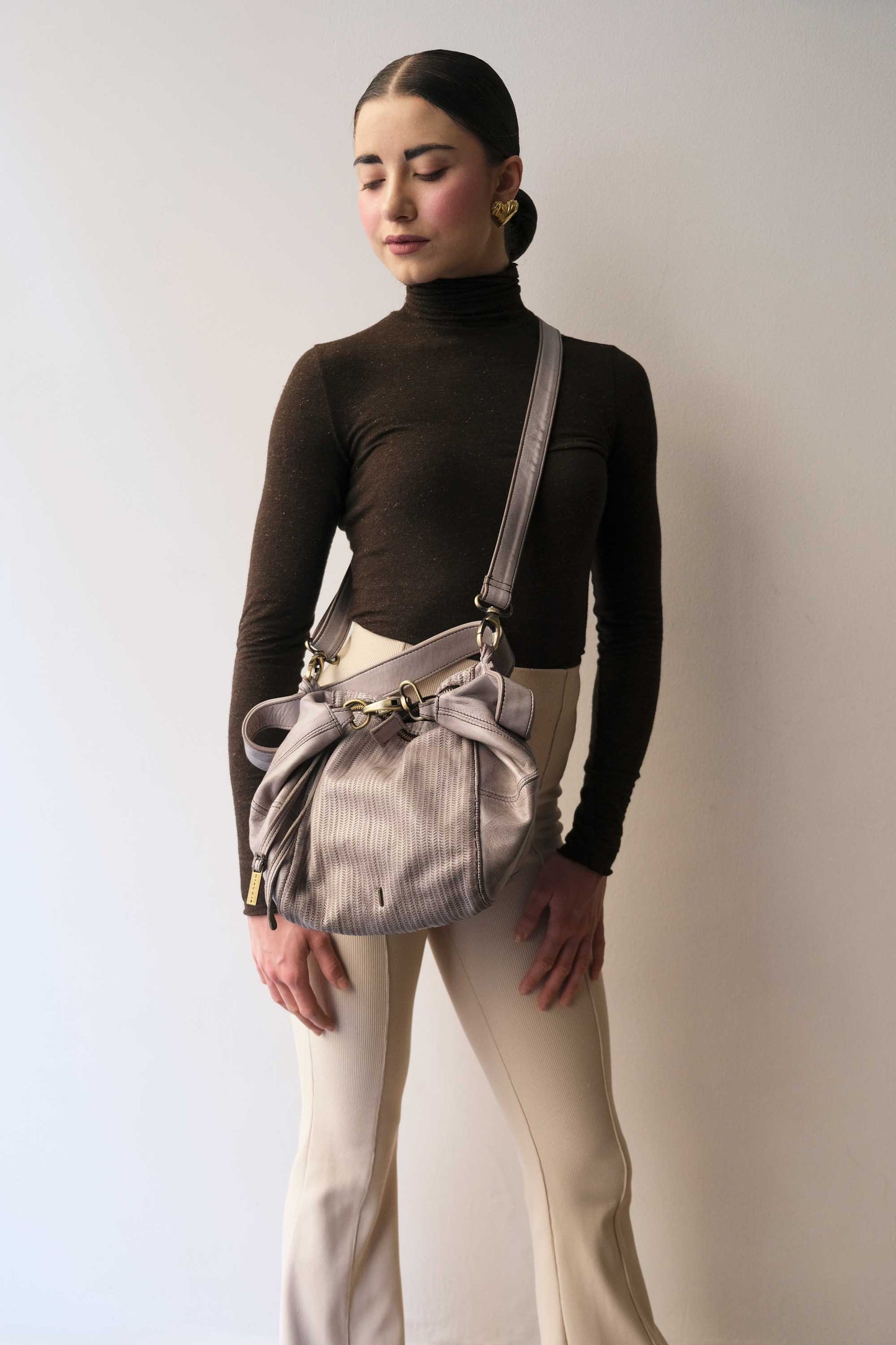 Mina media tote bag in turner ash soft leather - Made in Italy -