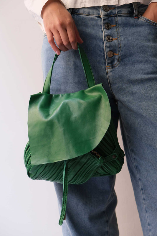 Minu in pleated emerald colour leather - Made in Italy -