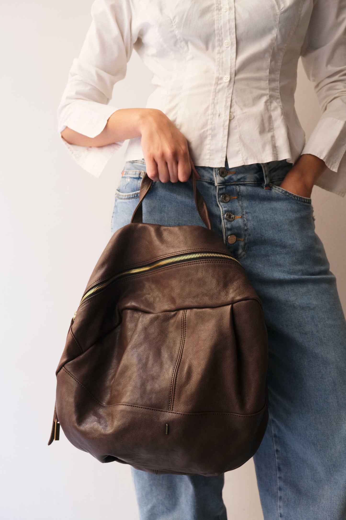 Nerina backpack in chocolate leather - Made in Italy -