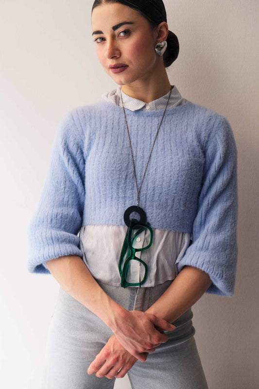 Glasses holder in navy leather – Sustainable product - Made in Italy