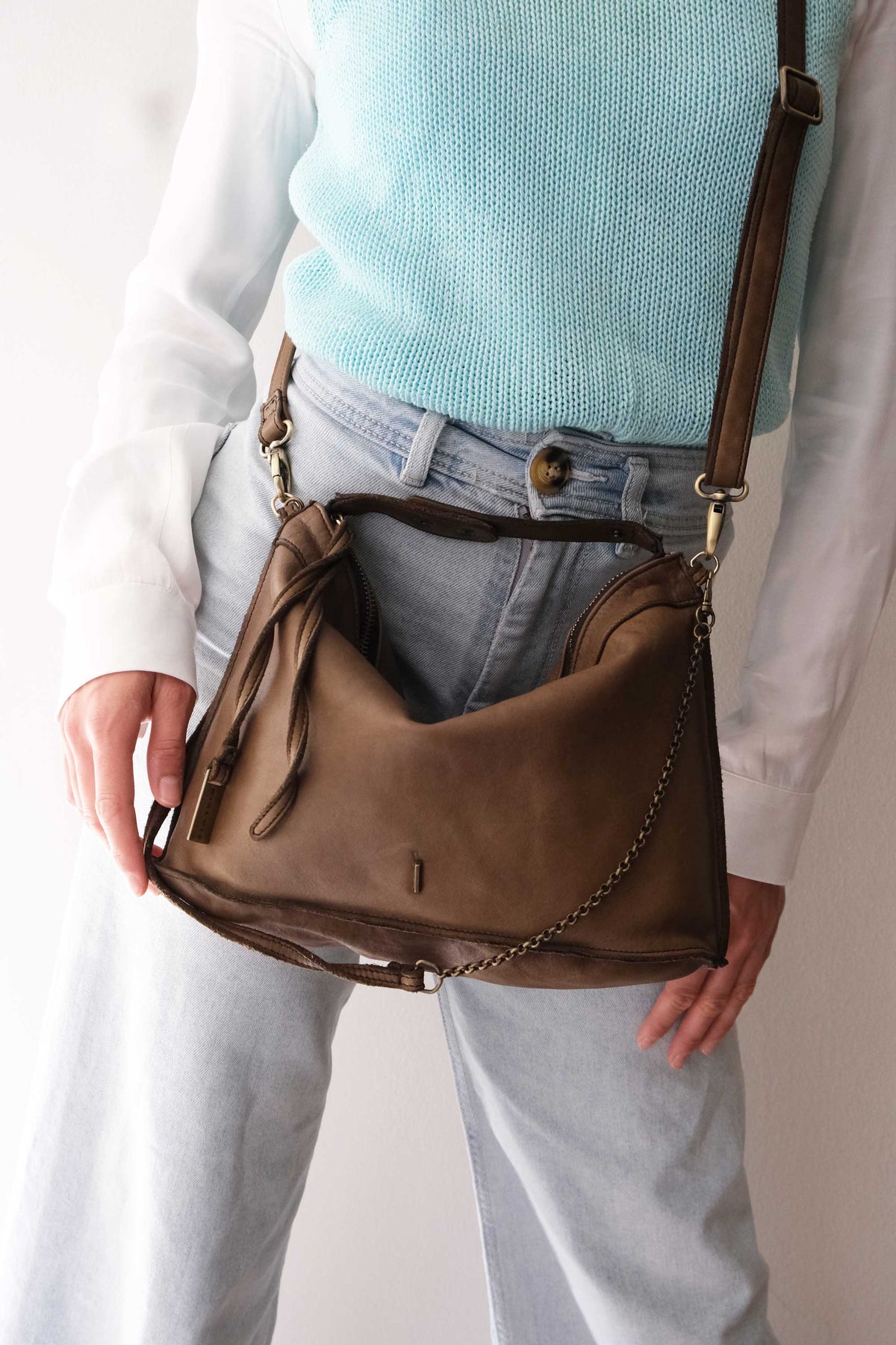 Rechi media hobo bag moss green garment-dyed leather - Made in Italy -