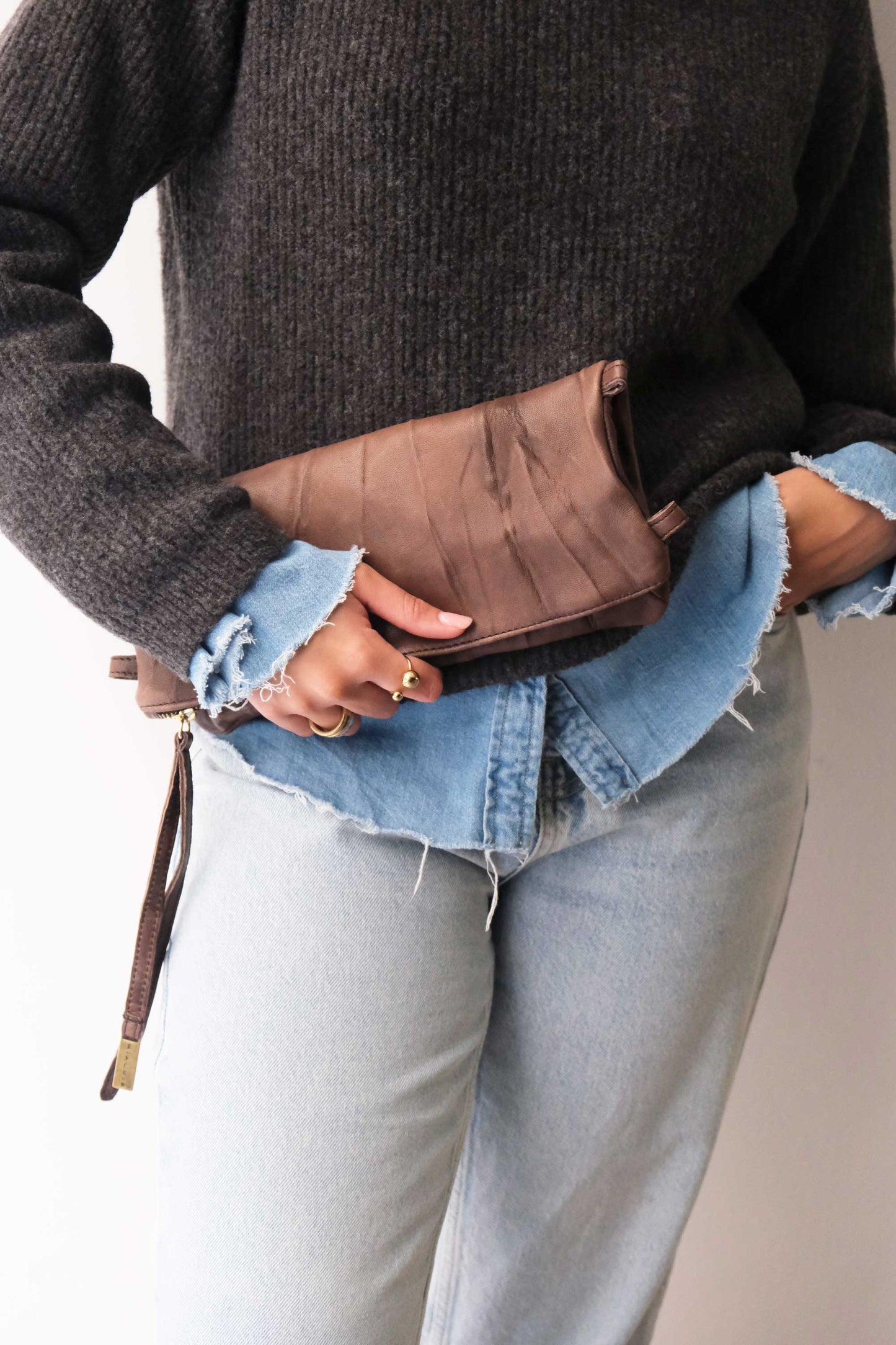 Stella modular pochette in brown nappa washed soft leather leather - Made in Italy -