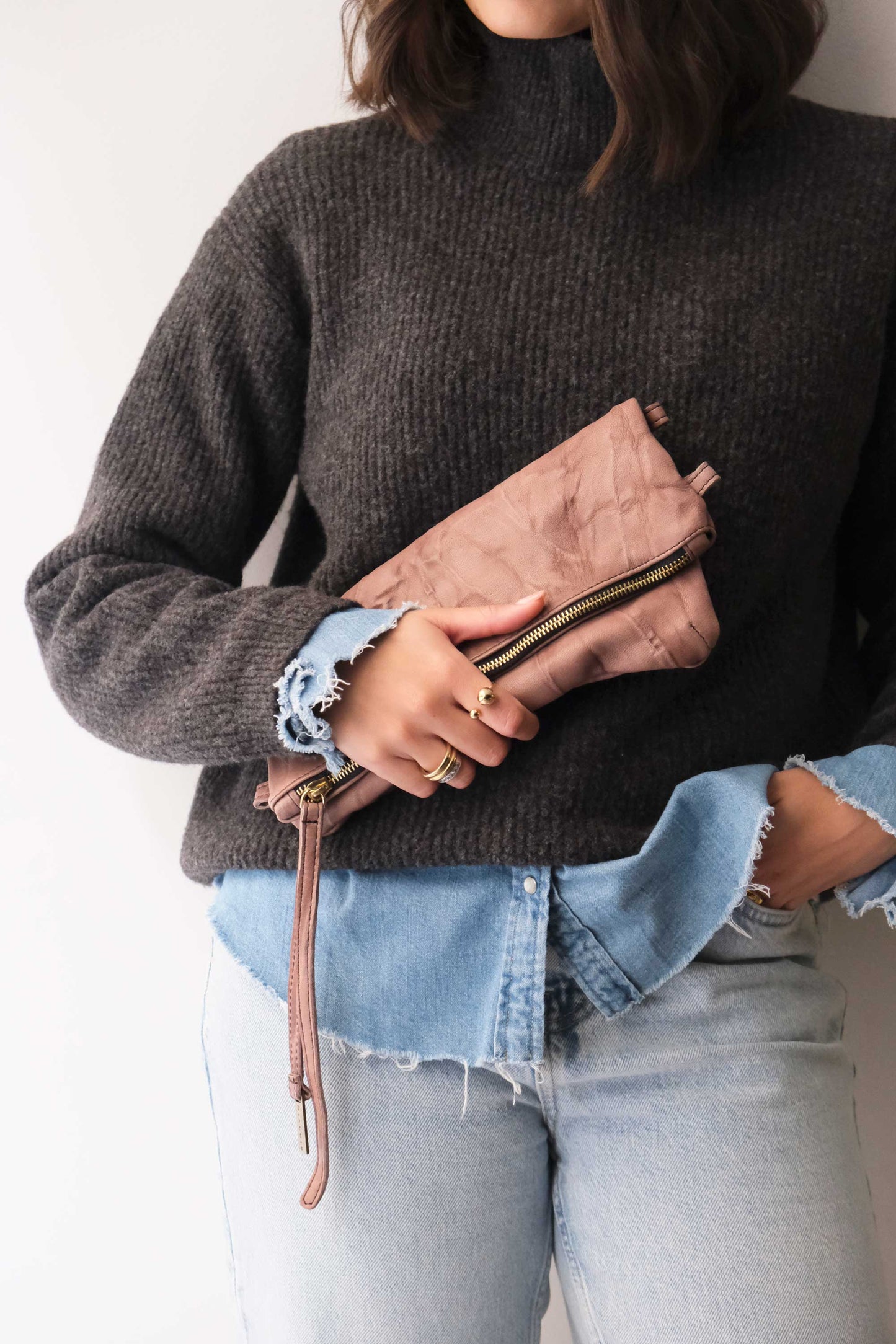 Stella modular pochette in taupe nappa washed soft leather leather - Made in Italy -