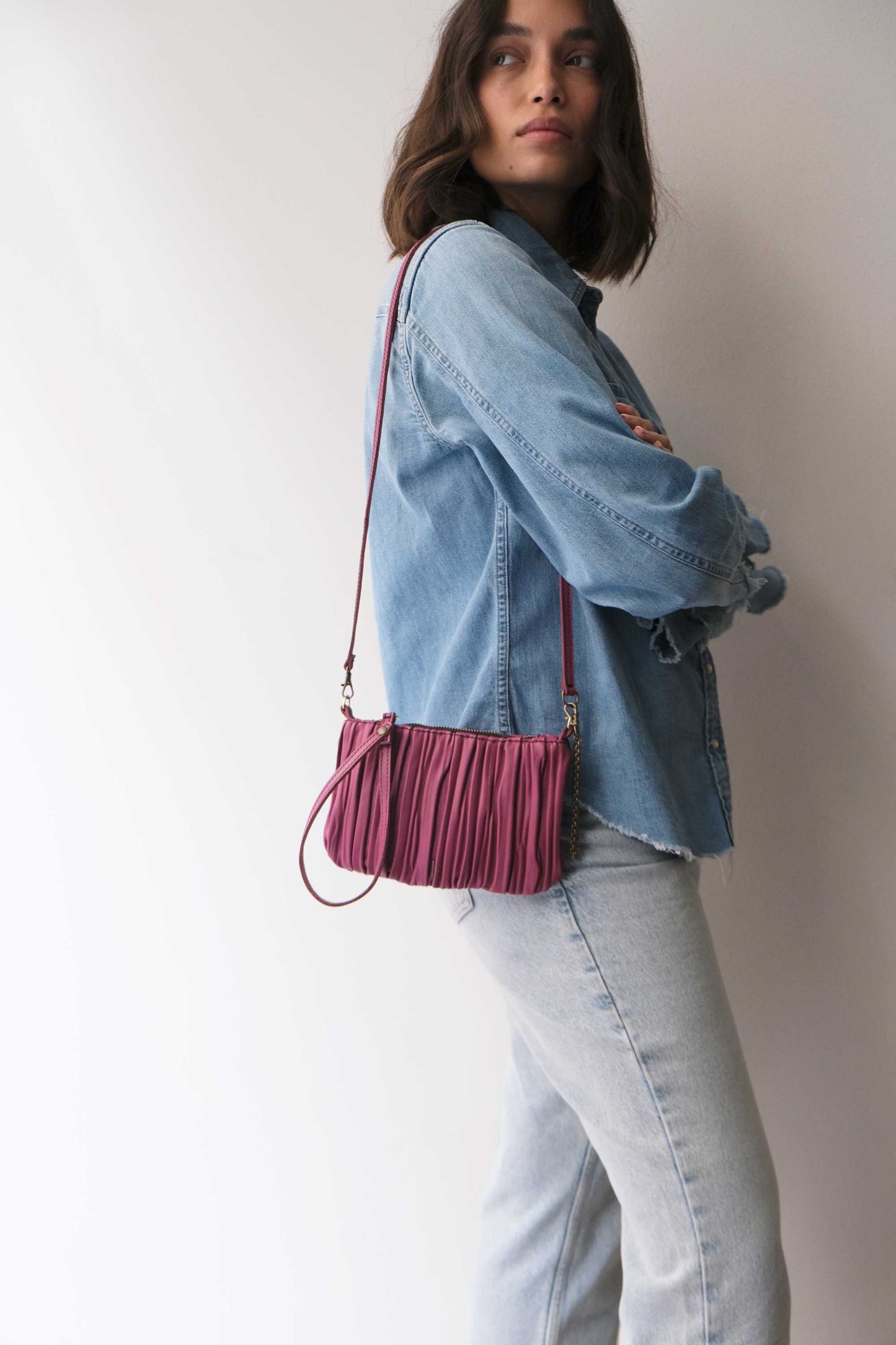 Tina pochette in barolo pleated leather - Made in Italy -