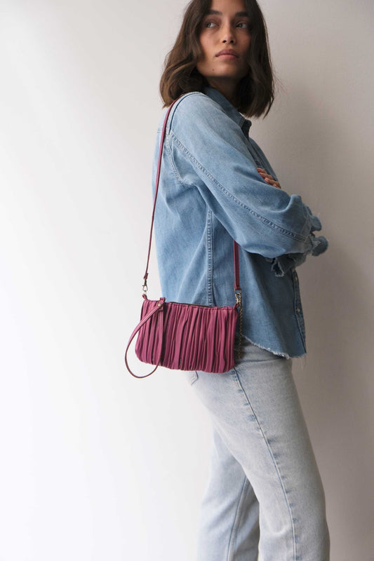 Tina pochette in barolo pleated leather - Made in Italy -