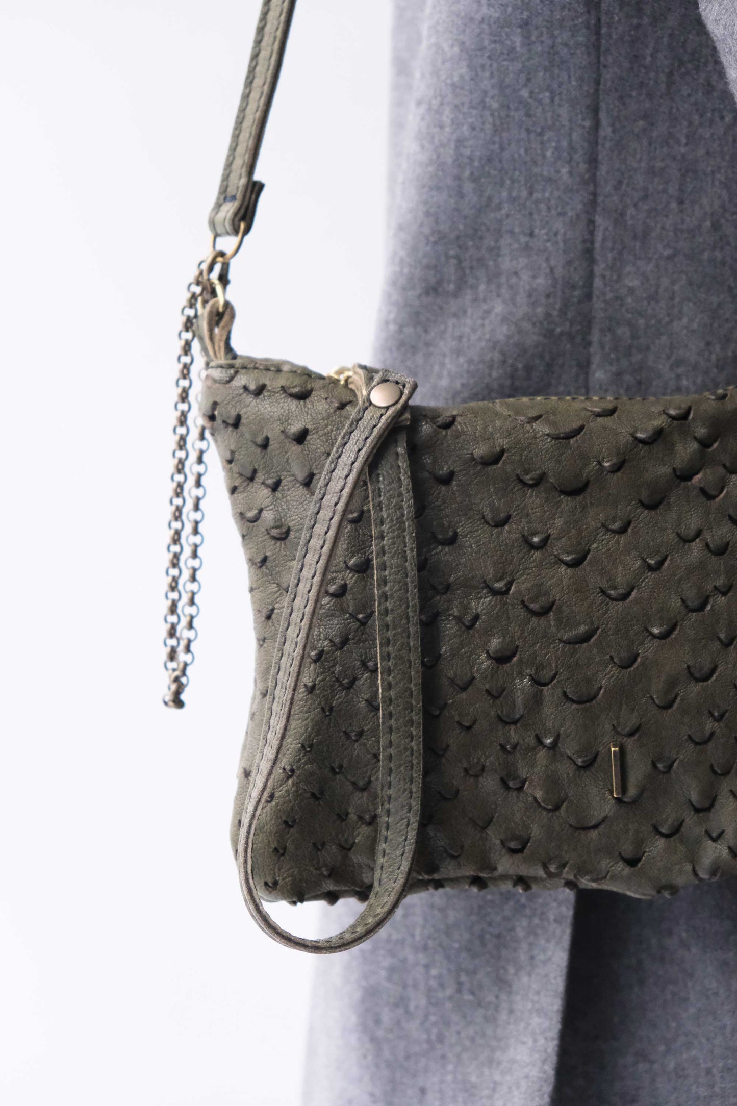 Tina pochette in forest perforated leather - Made in Italy -