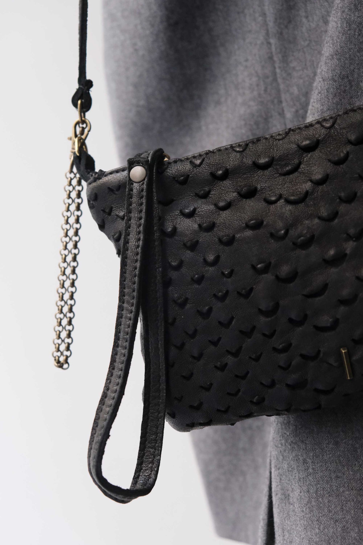 Tina pochette in black perforated leather - Made in Italy -