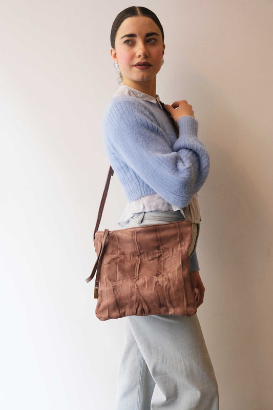 Valentina small hobo bag in taupe lomè leather - Made in Italy -
