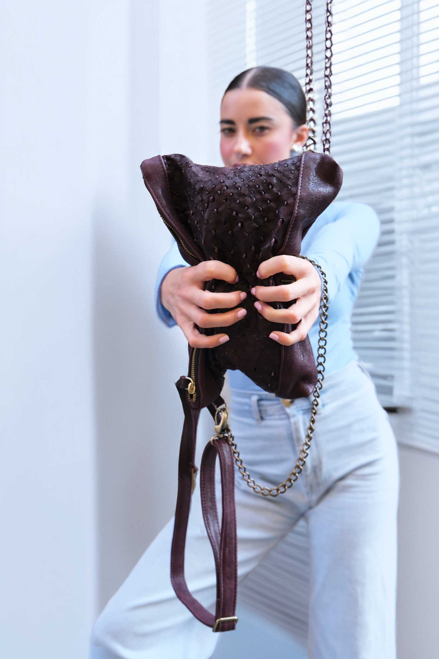 Zoe in plum perforated nappa leather - Made in Italy -