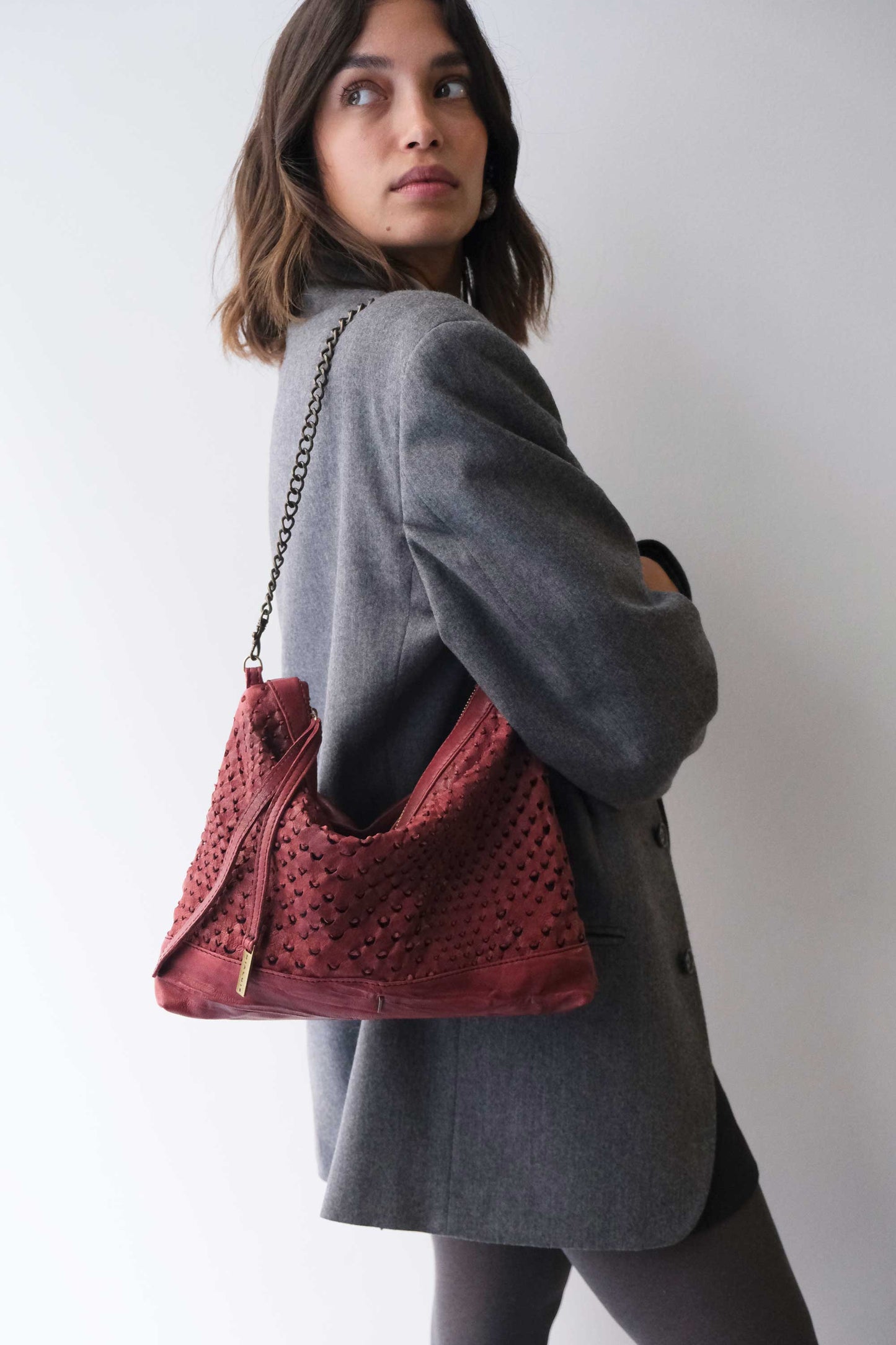 Zoe in cherry perforated nappa leather  - Made in Italy -