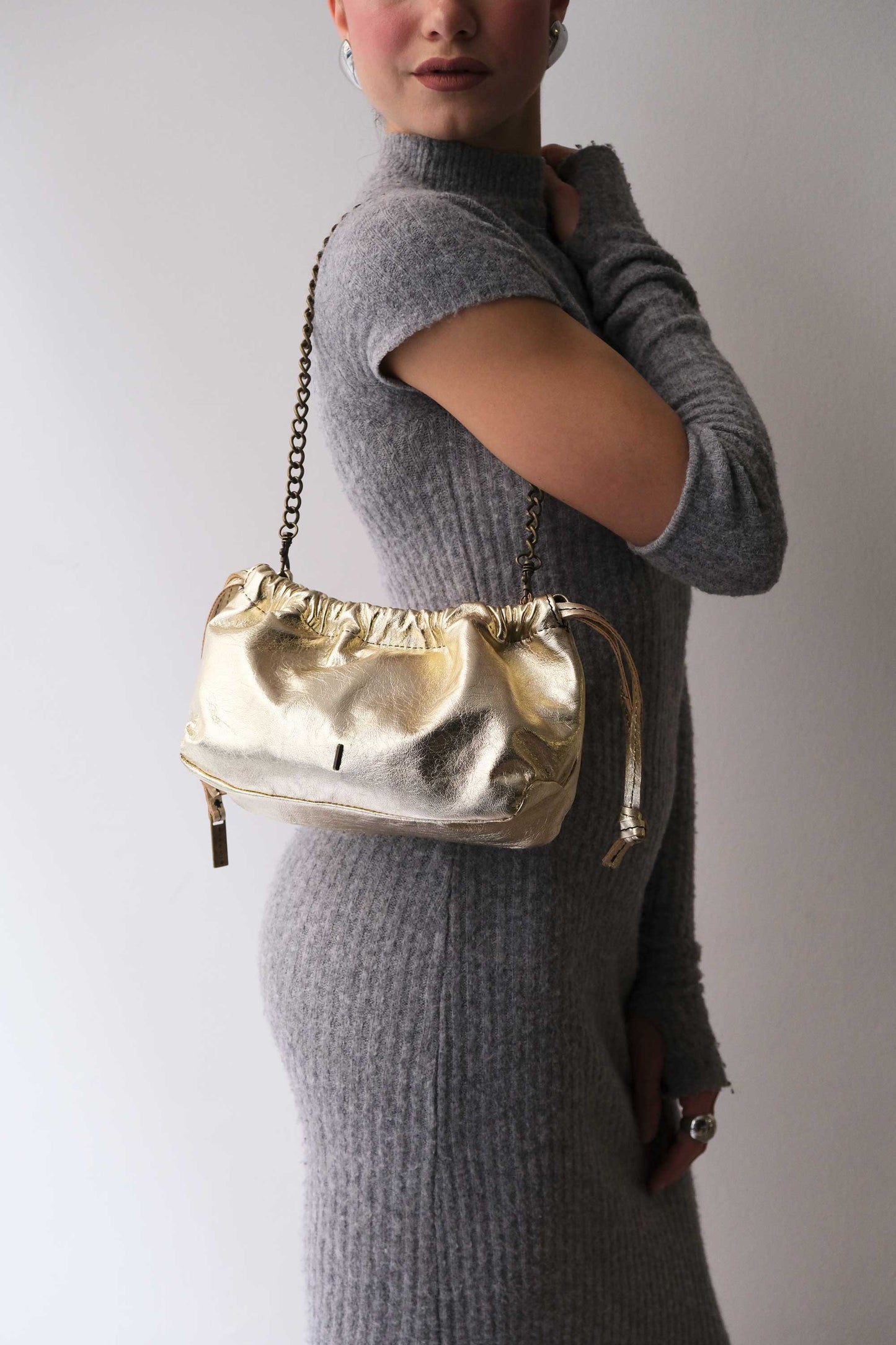 Agnes Mini in gold laminated calf leather – Made in Italy -