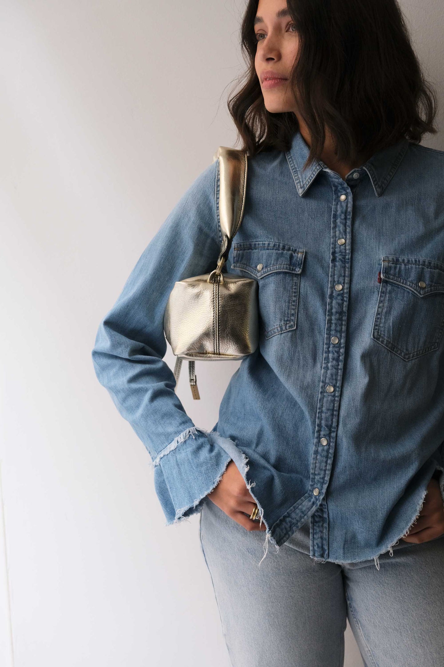 Bobo mini in laminated gold leather nappa - Made in Italy -