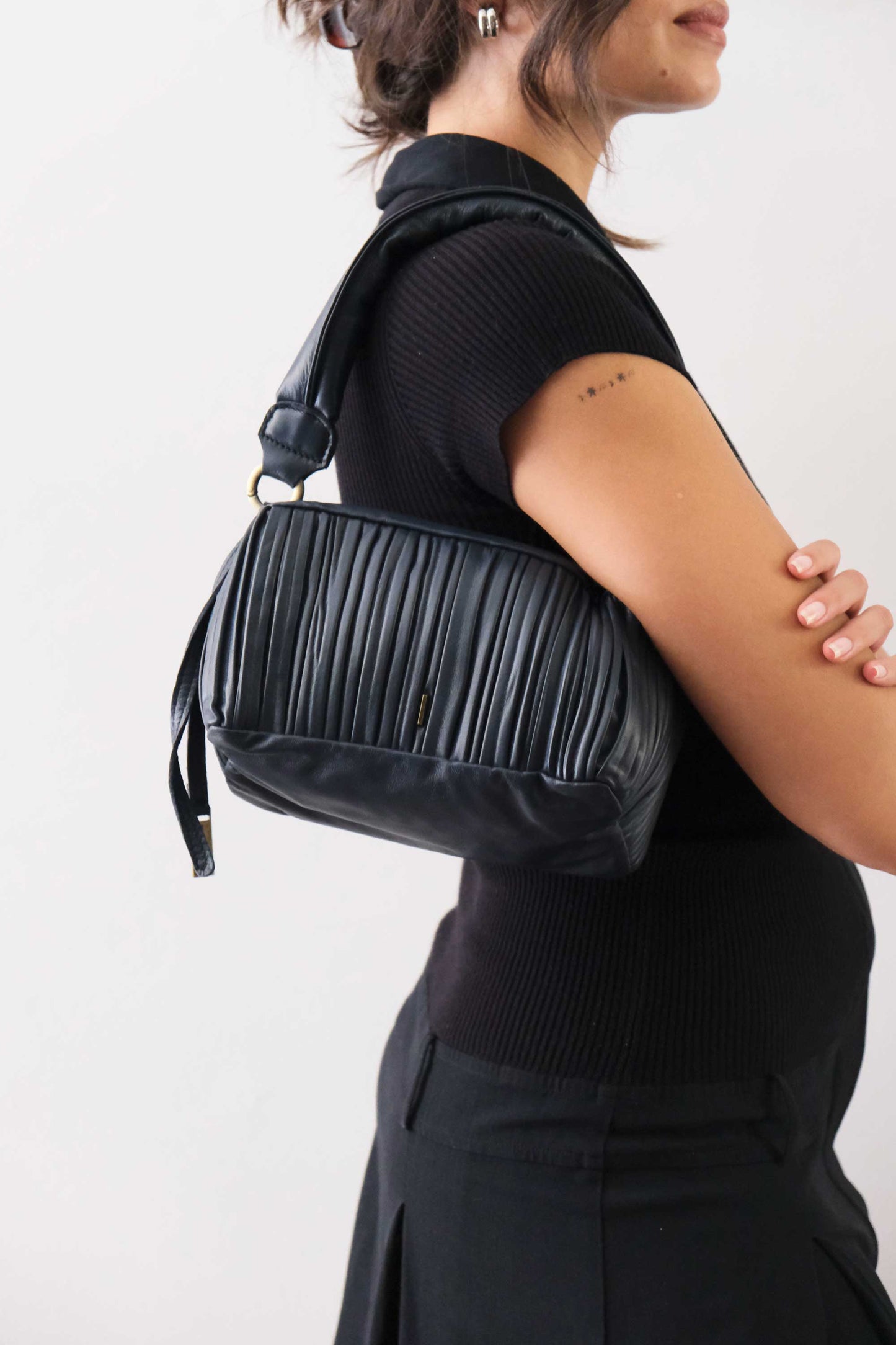 PRE ORDER discount 15%- Bobo mini in navy pleated leather nappa - use code PREORDER15 - ESTIMATED DELIVERY SEPTEMBER 15- Made in Italy -