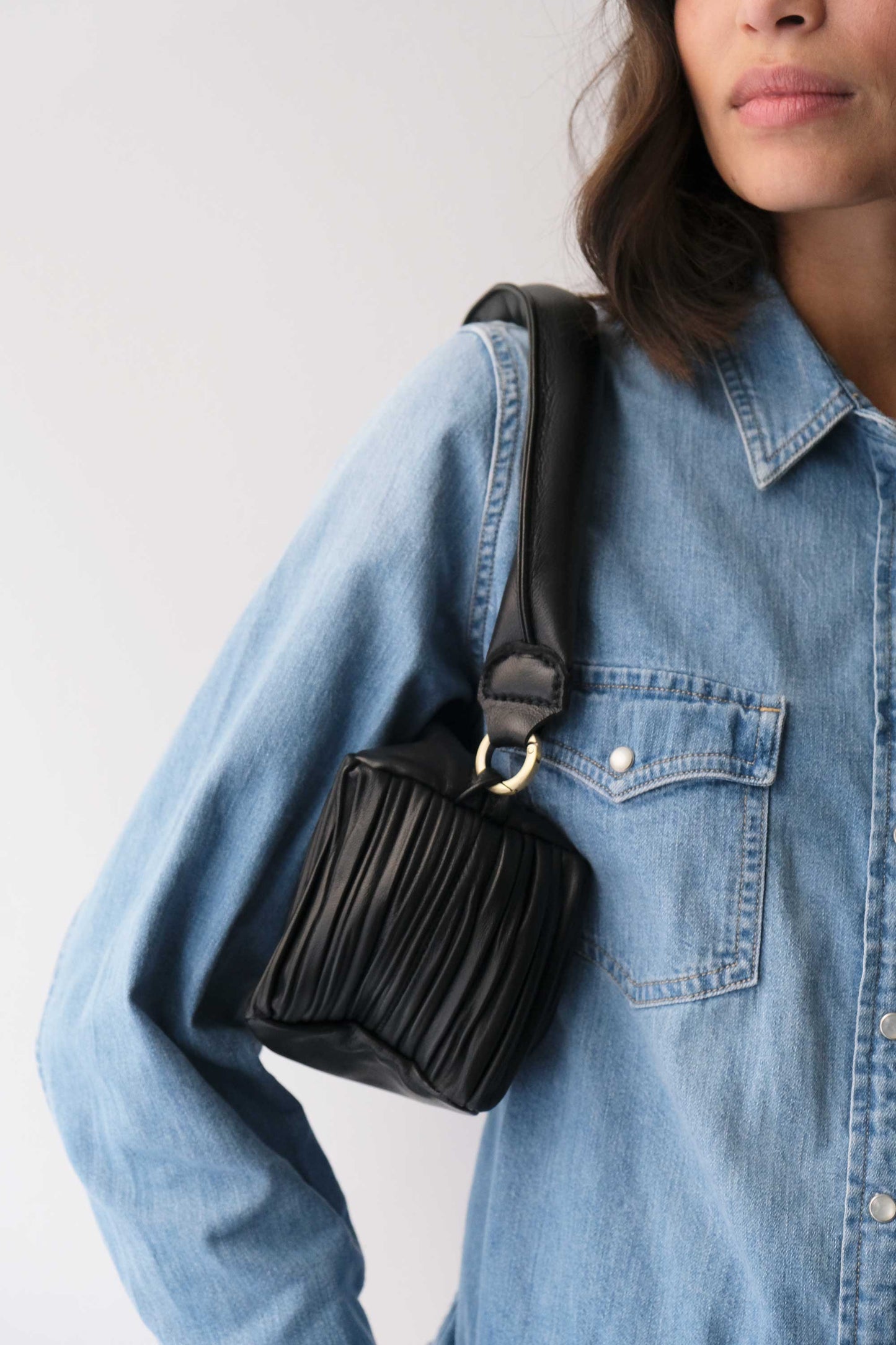 Bobo mini in black pleated leather nappa - Made in Italy -