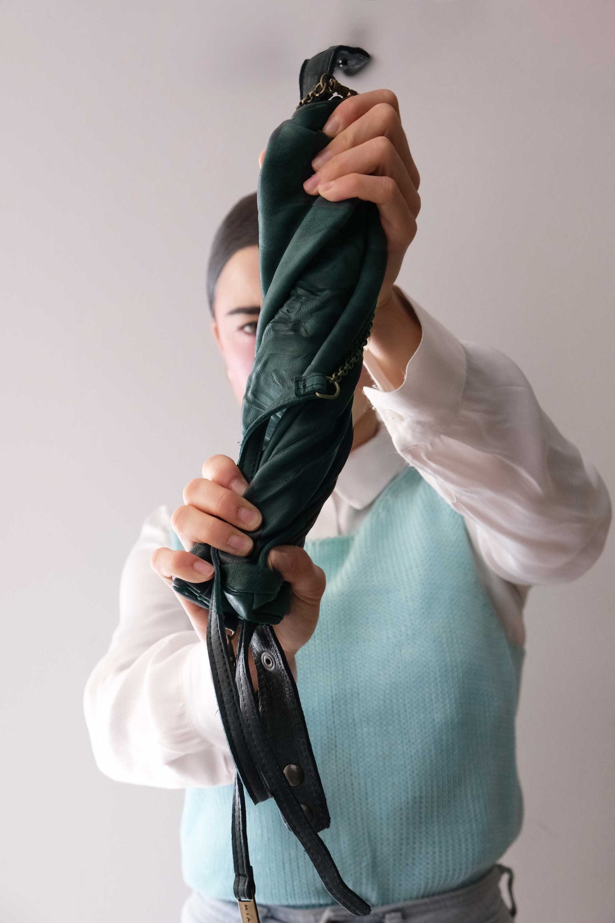 Chicca Media hobo bag in teal lomé nappa - Made in Italy -
