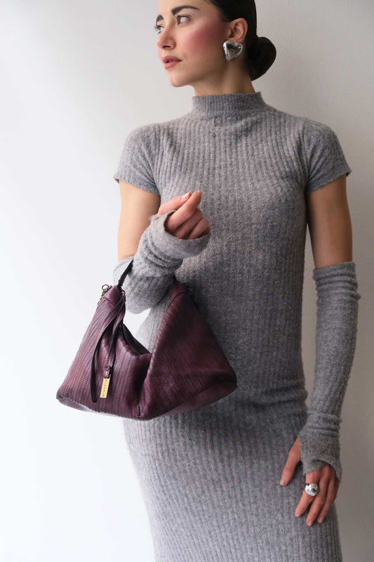 Chicca Media hobo bag in plum turner calf soft leather - Made in Italy-