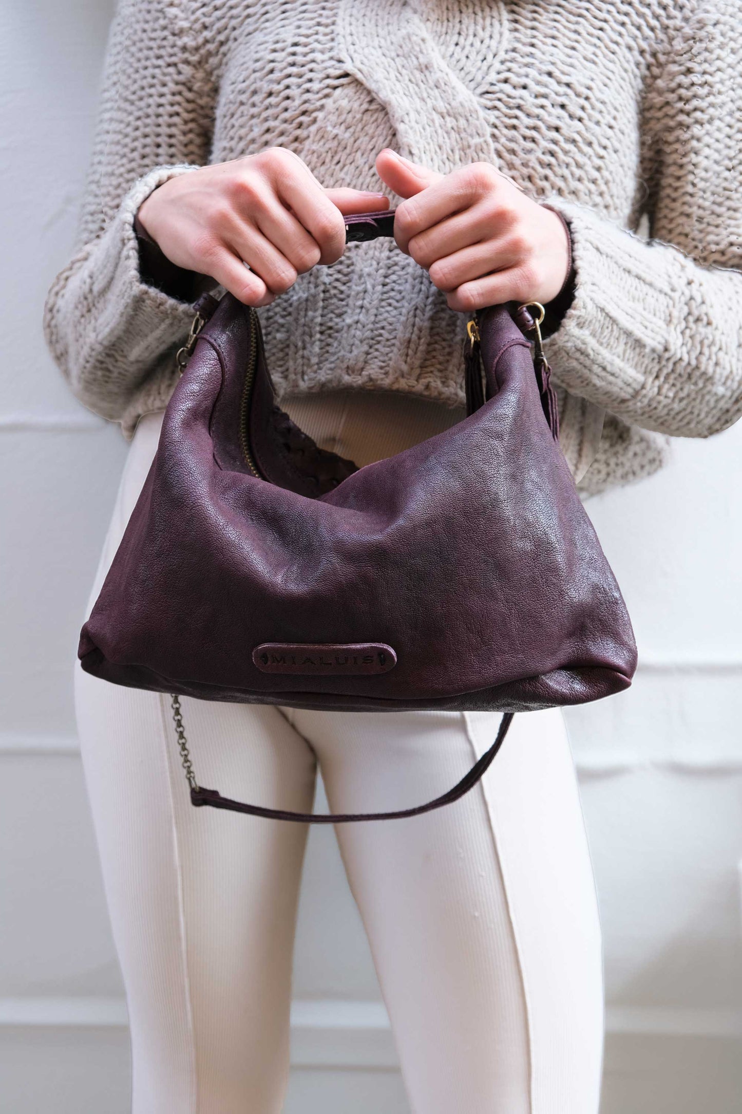 Chicca Media hobo bag in plum perforated nappa - Made in Italy-