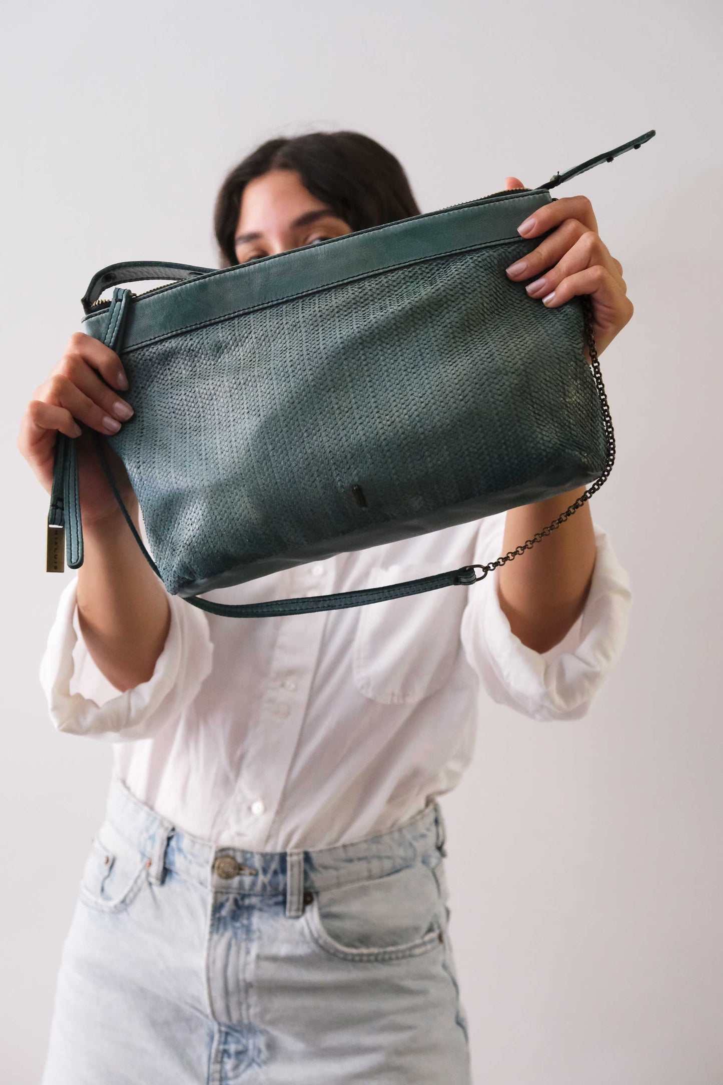 Chicca Media hobo bag in sea green turner wips calf soft leather - Made in Italy -